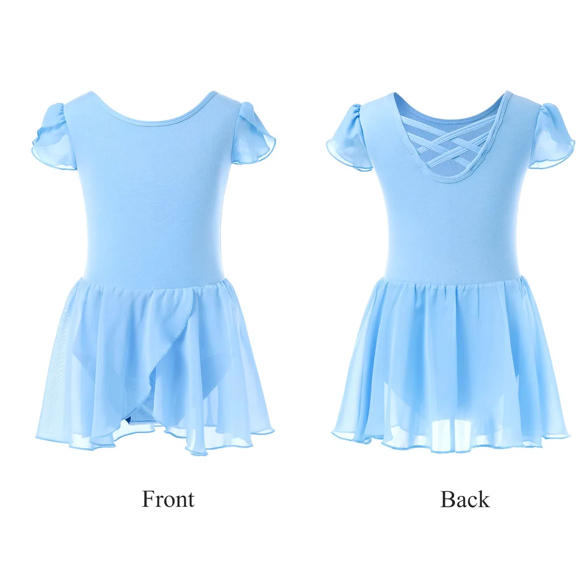 Ballettkleidung Mädchen Ballettkleid Kurzarm Tanzkleid Balletttrikot aus Baumwolle mit Chiffon Rock Tütü 2-11Jahre 90-150 cm