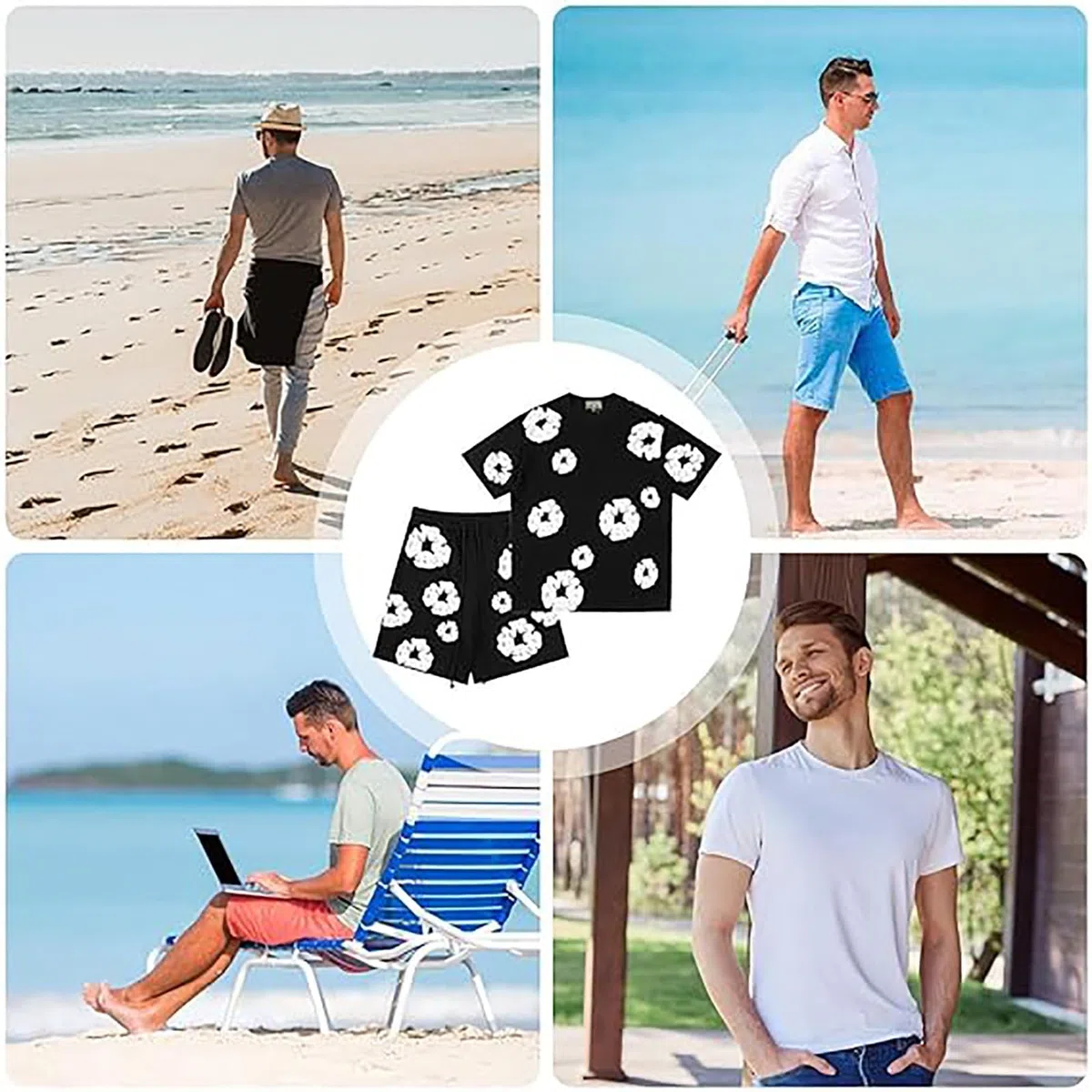 Zweiteiler Damen Herren Sommer, Jogginganzug Herren T-Shirt und Shorts Set 2 Teiliges, Blumen Motiv Outfits Trainingsanzug Unisex Sportanzug Y2K Hip Hop Streetwear