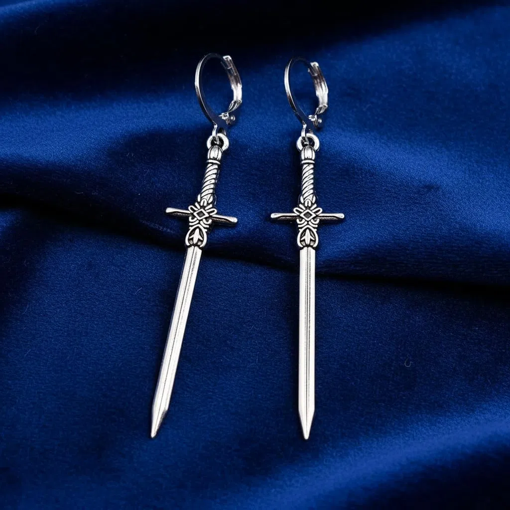 bySantana - 5cm Silber Schwert Ohrringe, Handgefertigt Fantasie Schmuck, Coole Geschenkidee, Mittelalter Dolch Ohrhänger