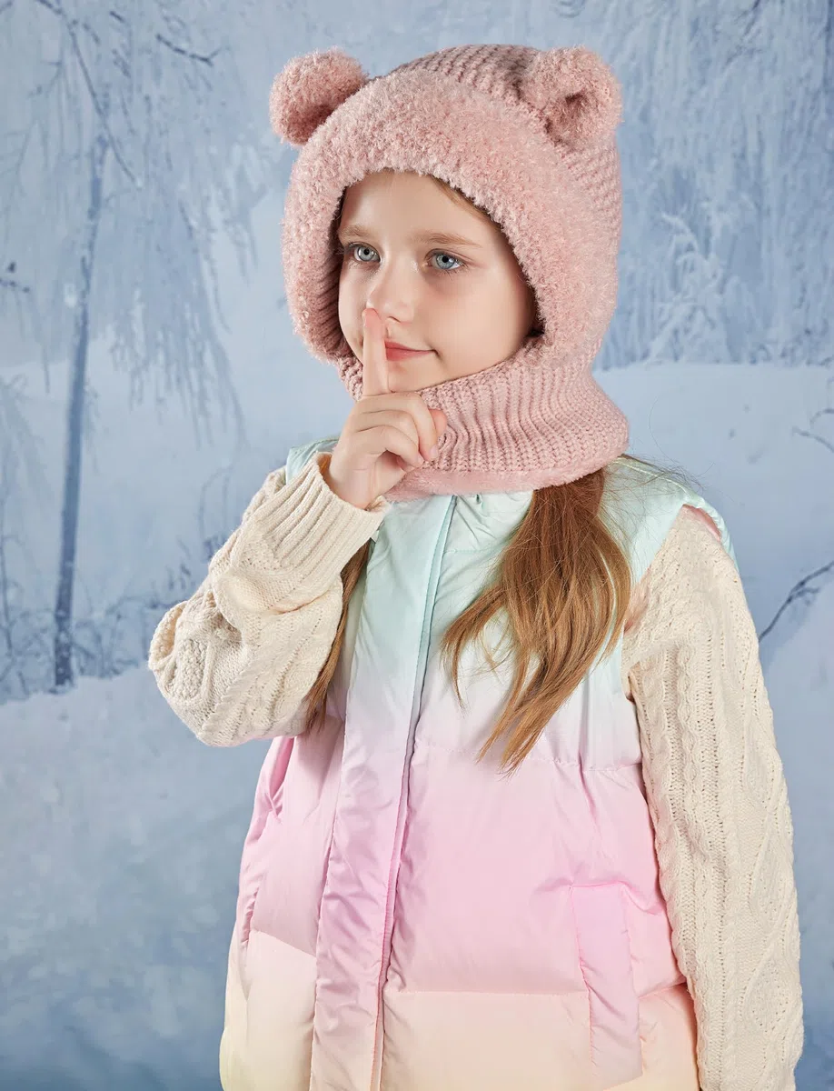 SEAUR Schlupfmütze Mädchen 4-10 Jahre Gefüttert Strickmütze Kinder Schalmütze Sturmhaube Wintermütze Niedlicher Bärchen Balaclava