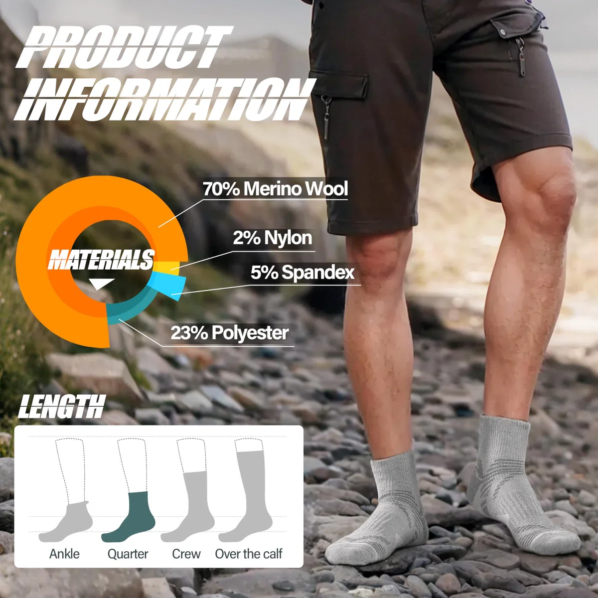 ANTSANG 6 Paar Merino Wolle Ankelsöckchen für Laufen Wandern Gehen Arbeiten Atmungsaktiv Thermisch Warm Dick Gepolstert Socken Viertelsöckchen für Herren Damen