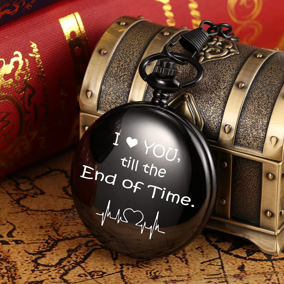 TREEWETO Herren Taschenuhr Geschenke für Ehemann Freund Geburtstag Valentinstag Hochzeitstag Vatertag Weihnachten, personalisierte Gravur für ihn