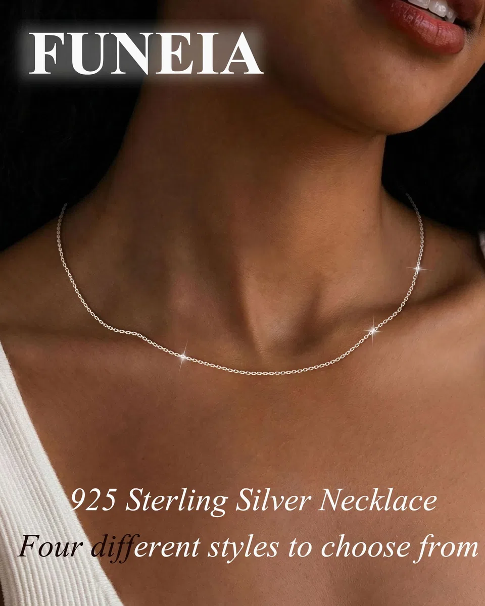FUNEIA Sterling Silberkette Damen 925 Ohne Anhänger Wasserfest Echt Reines Silber Kette 1.1/1.3mm Breite Glänzende Halskette Kordelkette Silberne Schmuck Geschenke für Frauen Mama 40cm/45cm/50cm/55cm