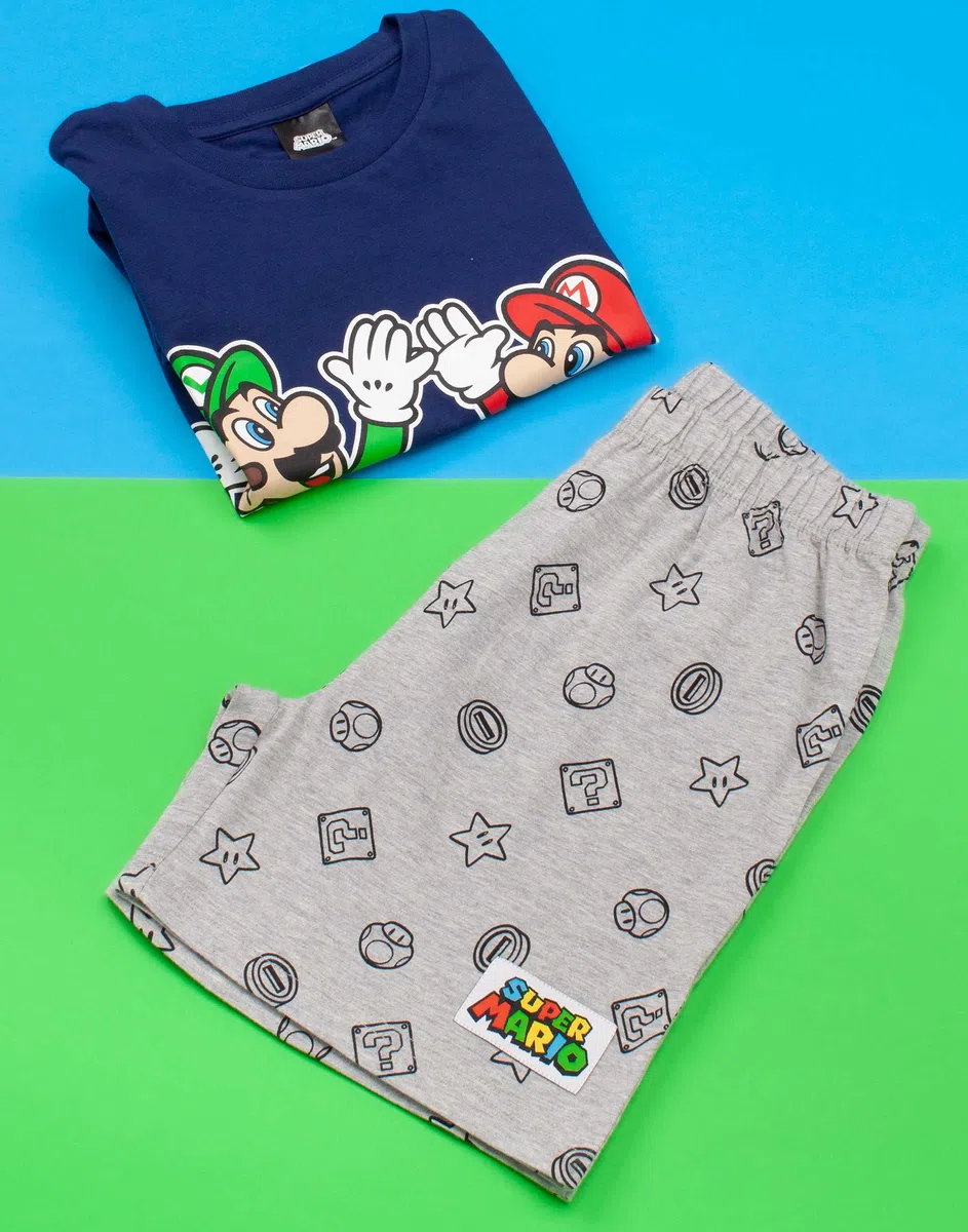 Super Mario Nintendo Pyjamas Jungen Kinder Luigi Blau oder Rot Kurze PJs