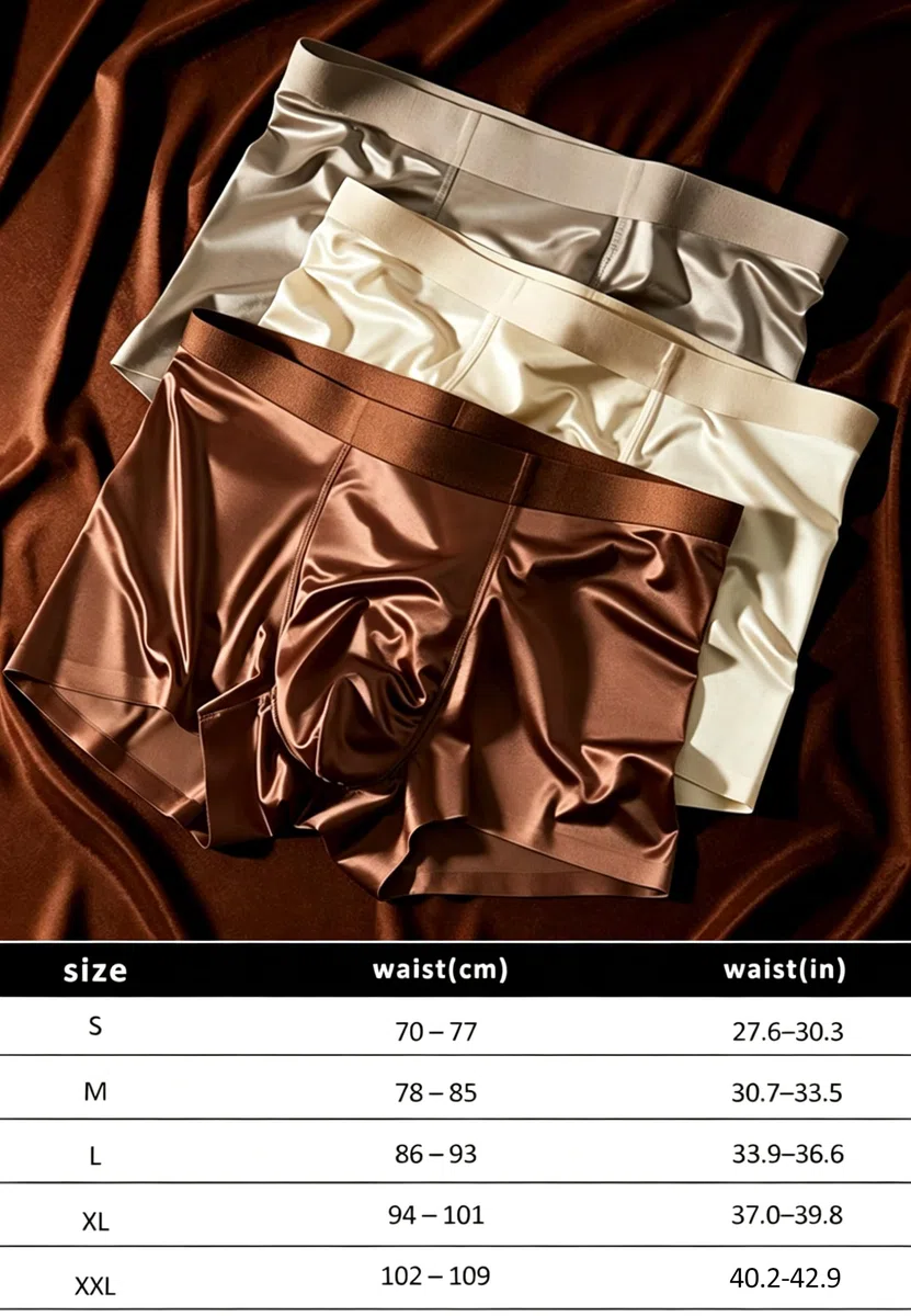 Satin Boxershorts Herren Unterhosen Boxershorts Eisseide Unterwäsche Weiche und Bequeme Unterhose Männer Atmungsaktiv Nahtlos Cool Dry Schlüpfer