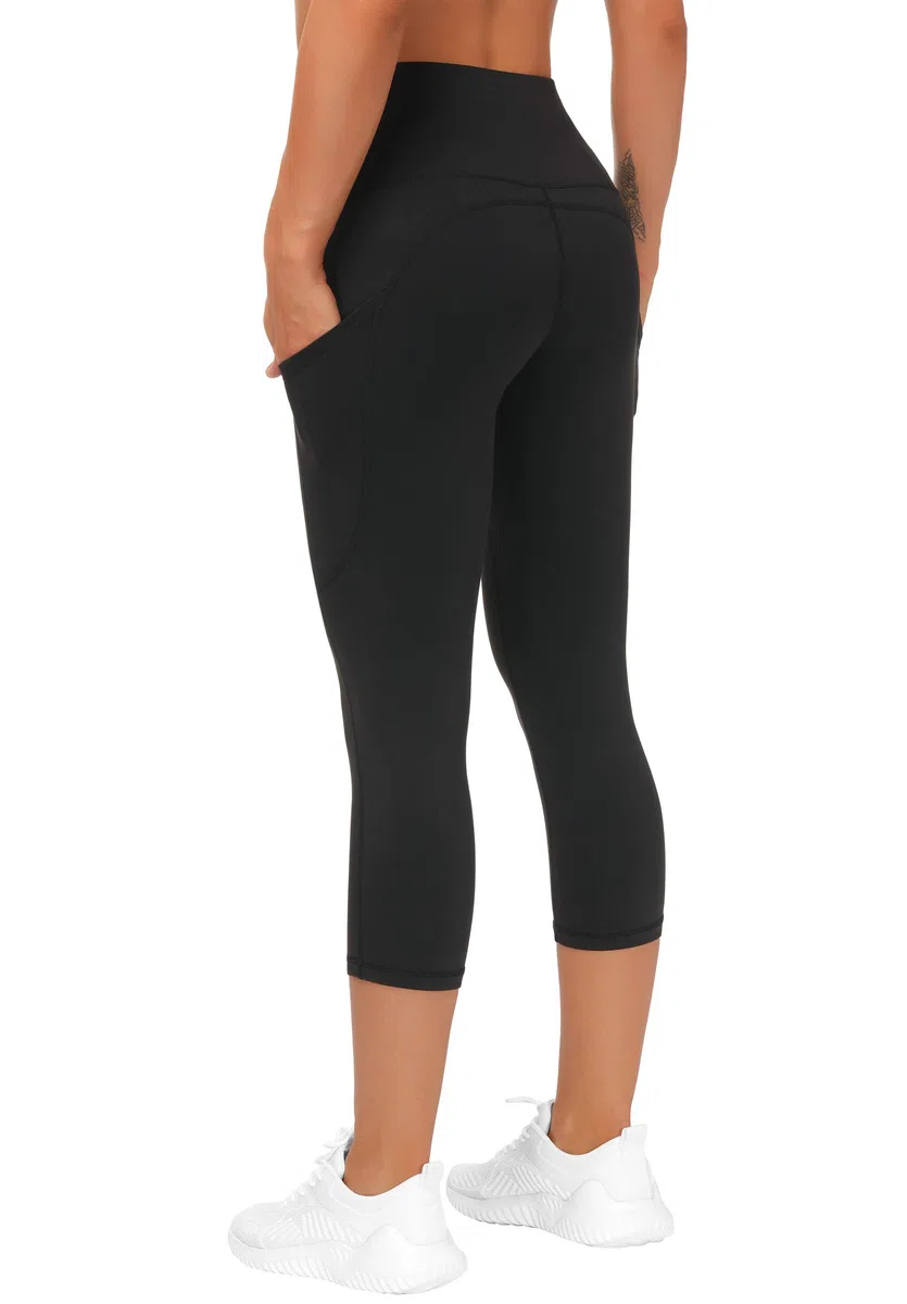 THE GYM PEOPLE Hoch taillierte Capri-Yoga Leggings mit Taschen 3/4-Länge für Damen, Bauchkontroll-Yogahose für Sport und Laufen