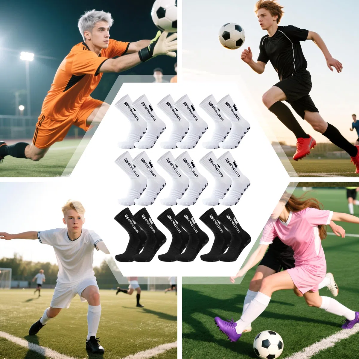 Fußball Socken, Sport socken 39-46 Anti Rutsch Grip Fussball Socken Rutschfeste Fußballsocken für Herren Damen Fussball Basketball Laufen Radfahren