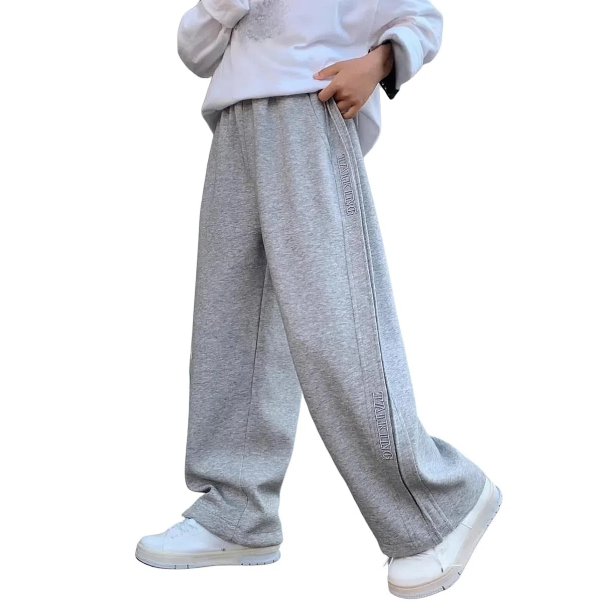 Sportliche Jogginghose für Jungen mit weitem Bein, lässige Herbstsporthose, elastische Taille, Baggy-Hose, Jogginghose mit offenem Saum für Kinder und Jugendliche
