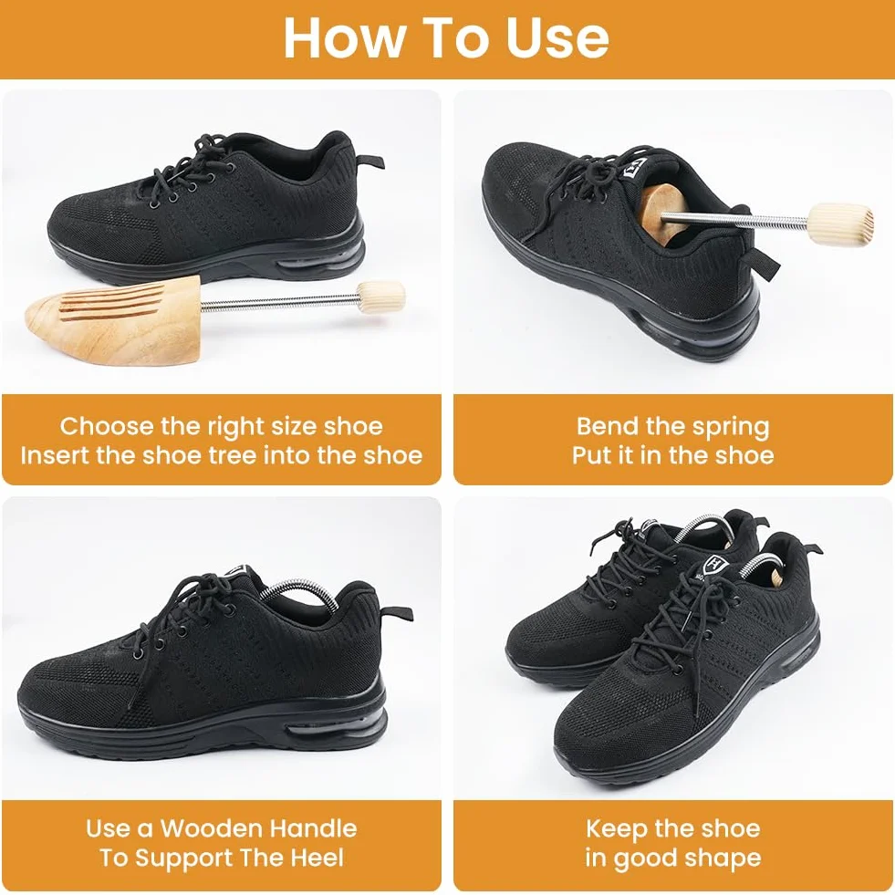 Schuhspanner für Damen und Herren, 1 Paar Holz Spiralfeder Schuhspanner, Holz-Schuhformer, Schuhstrecker, Schuhspreizer Schuh Knickschut Schuhdehner für Stiefel Oder Sneaker Geeignet (Gr. 42-46)