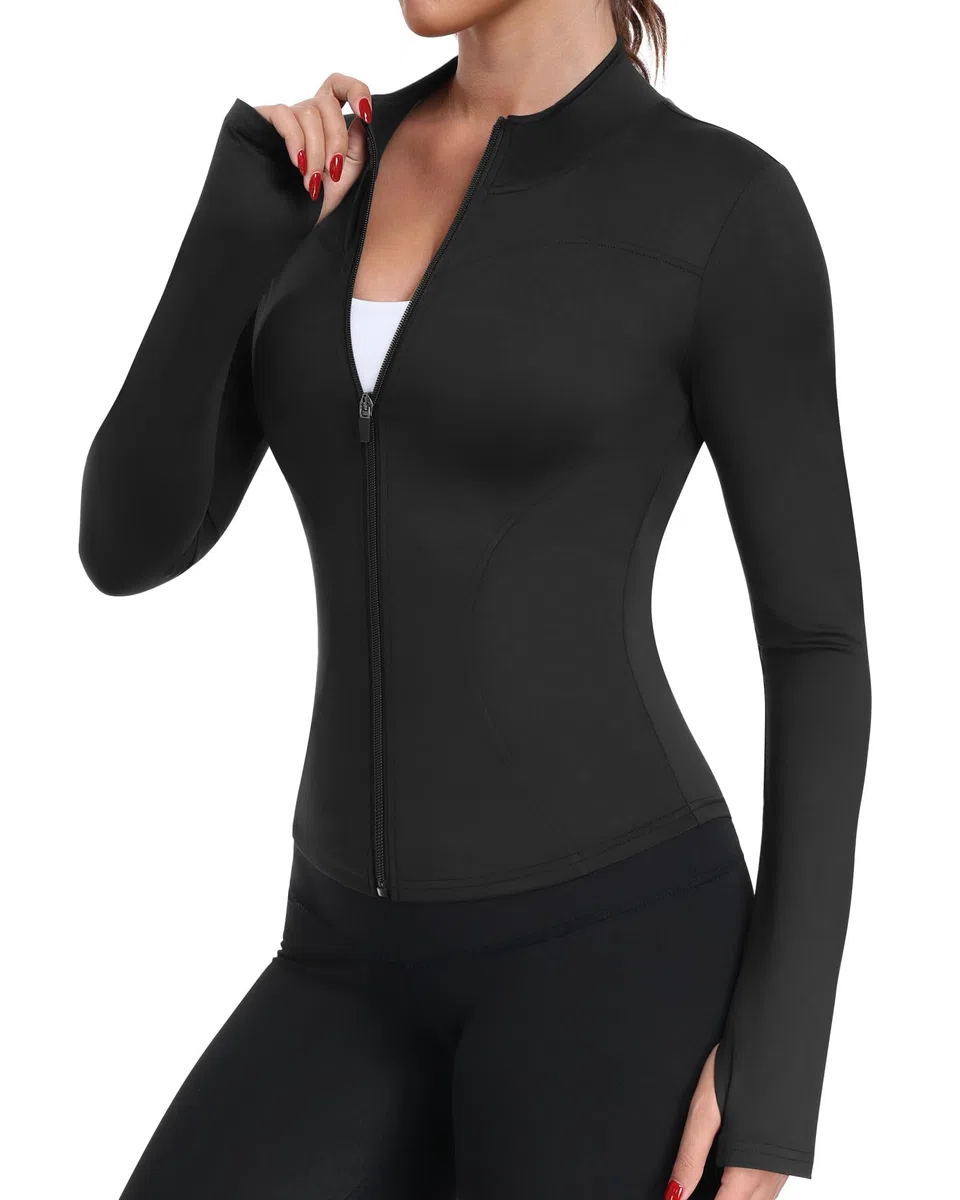 TNNZEET Sportjacke Damen Laufjacke Gym Tops Oberteil Yoga Langarm Sport Tshirt Fitness Trainingsjacke mit Daumenloch Reißverschluss