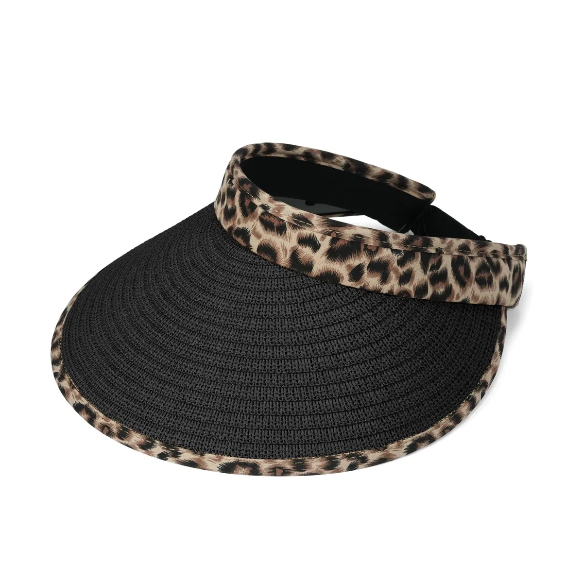 Clakllie Sommer Sun Visor Cap Damen UV-Schutz Stroh Sonnenhut mit Breiter Krempe Leopard Sonnenschild Outdoor Sport Golf Tenniskappe