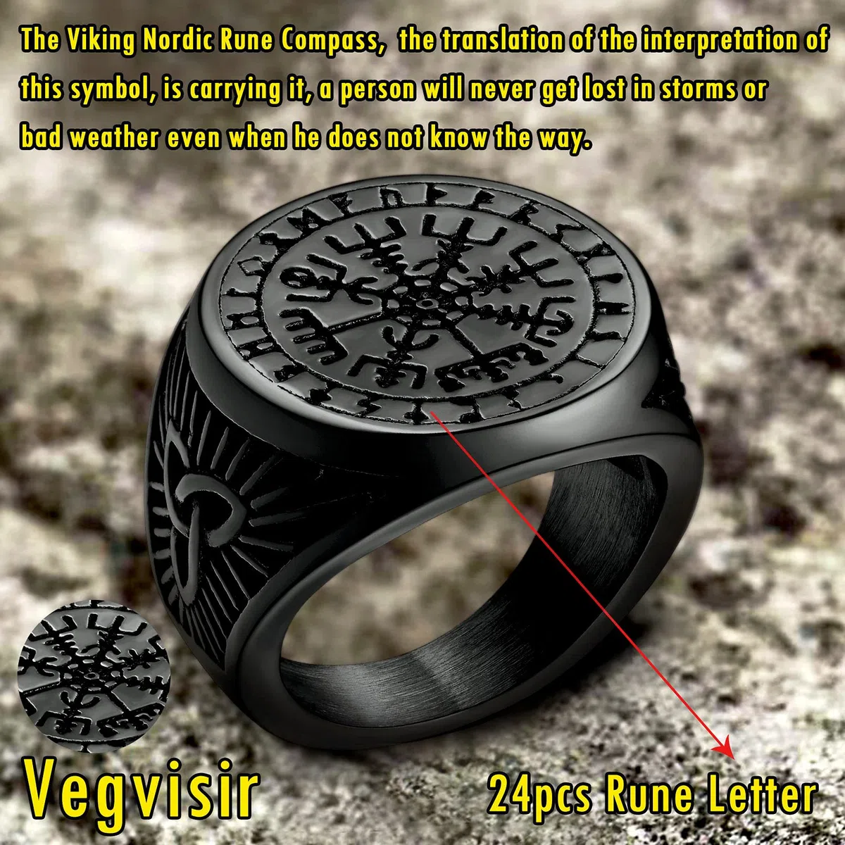 FaithHeart Viking Vegvisir Fingerring in Rundform， Vintag Kompass Fingerring mit Rune Symbol， Retro Skandinavischer Ring mit Gravur für Weihnachten Geburtstag
