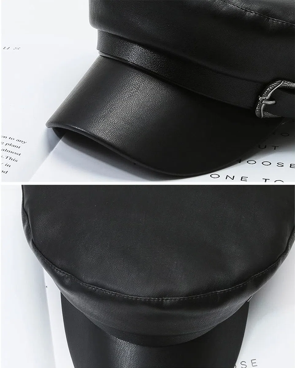 XYIYI Damen Fiddler Cap Newsboy Hut PU Leder Visor Baskenmütze Cap Paperboy Gatsby Hut