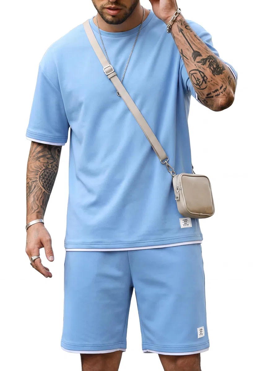 Elainone Herren Sommer Set T-Shirt & Shorts Kurz Trainingsanzug 2-teiliges Set 95% Polyester 5% Elasthan