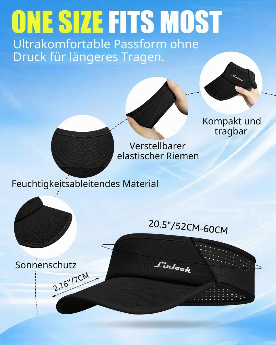 Visoren Cap Damen und Herren - UPF 50+ Sonnenblende mit Maschen, Schweißableitung Schirmmütze für Sommer Outdoor Tennis Radfahren