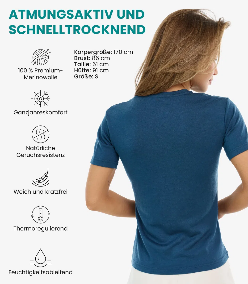 Merino Damen Sport Shirt (XL, Denim)
