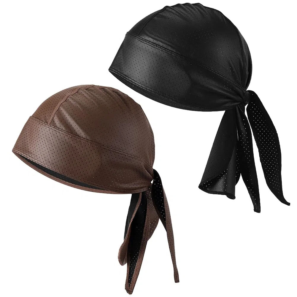 Biker-Kappe aus PU-Leder, für Herren und Damen, Helm-Innenfutter, Bandana, Motorrad, Durags, Radmütze, Radmütze, 2 Stück