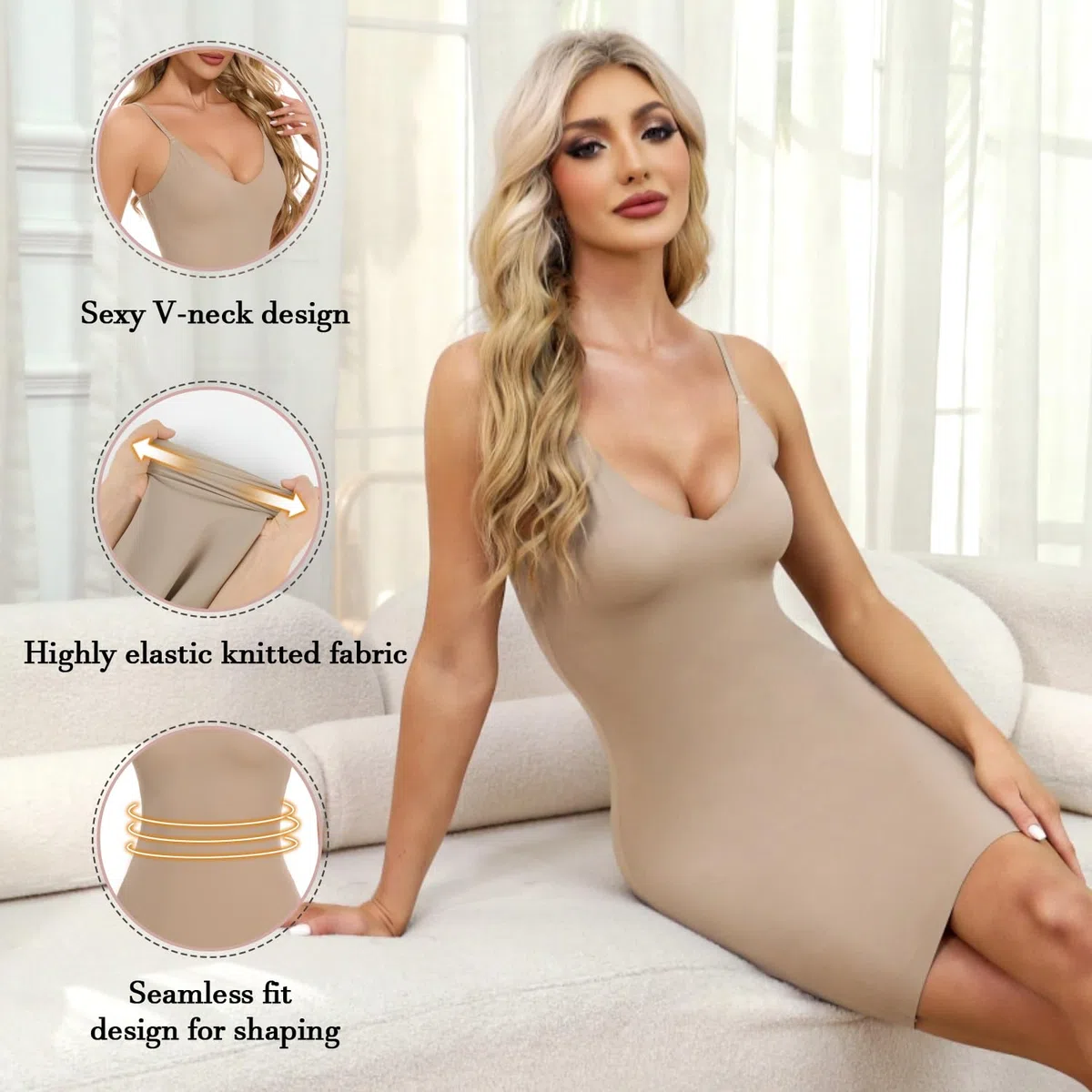SLIMBELLE Miederkleid Damen Bauchweg Formend Unterkleid Leicht Shaping Shapewear Butterback Shaping Formkleid Nahtlose Rückfrei Full Silps