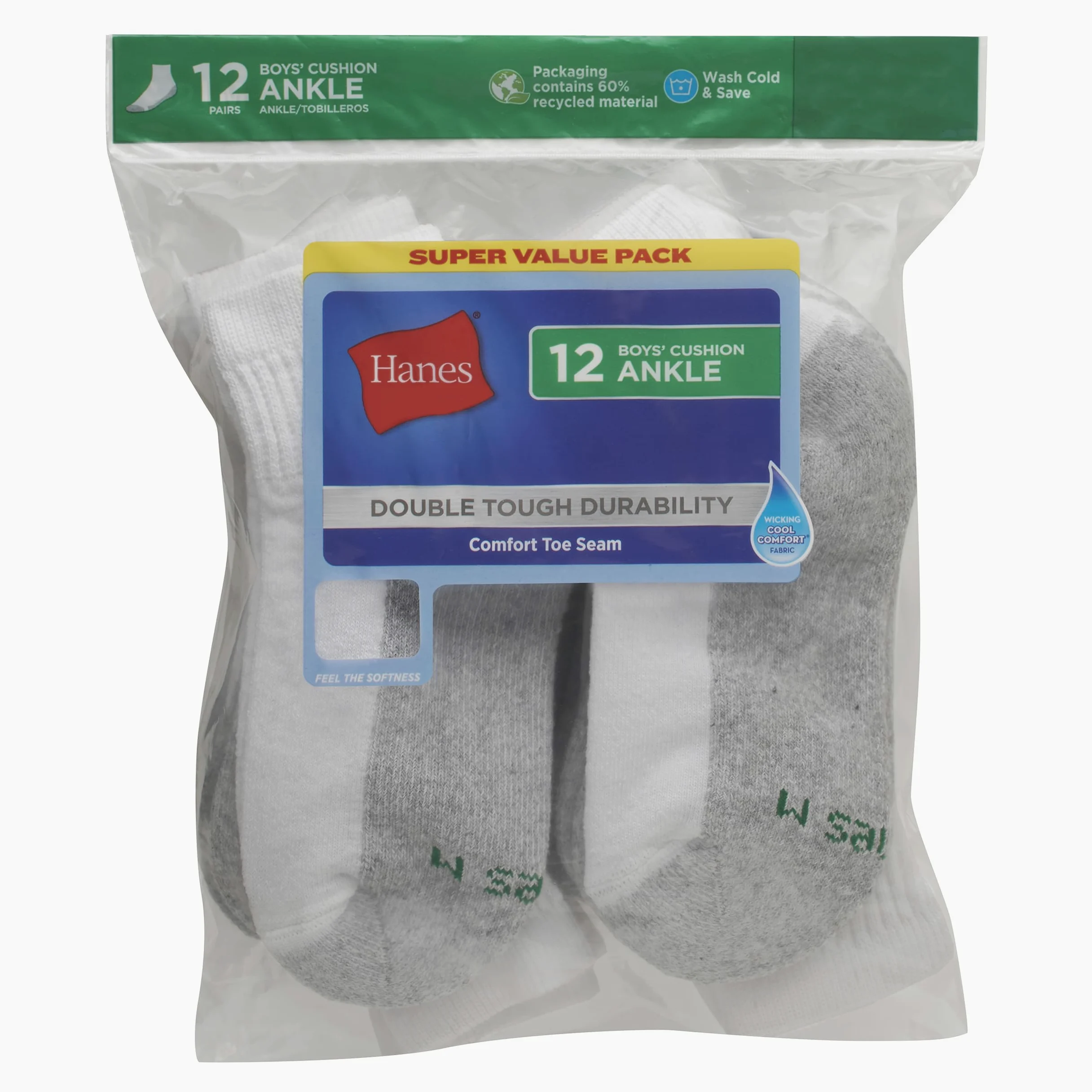 Hanes Jungen Socks, Double Tough Cushioned Ankle And No Show, 12-pair Packs Lssige Socken (12er Pack)