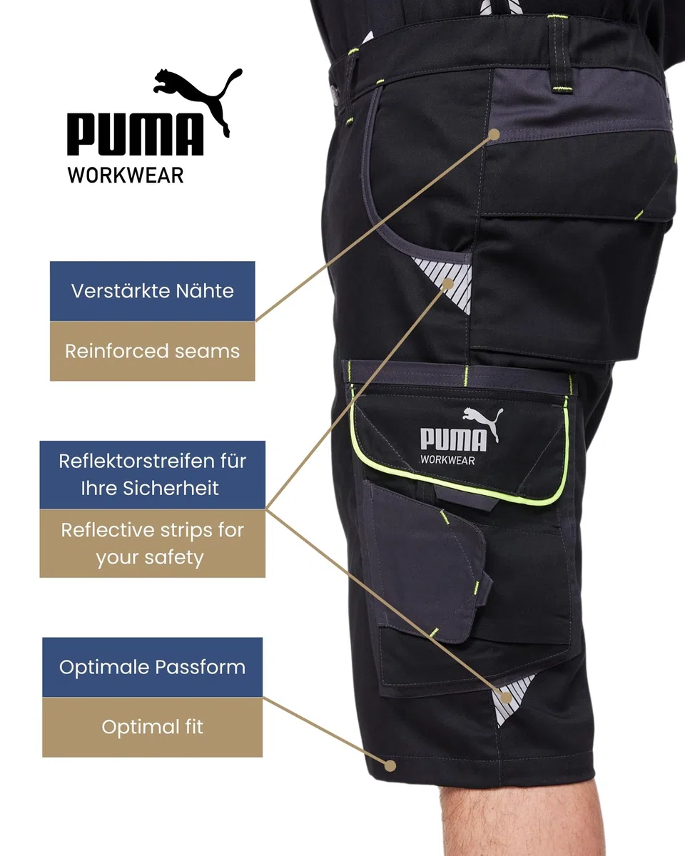 PUMA Workwear Precision X Arbeitsshorts - Kurze Arbeitshose Herren - Robustes Flexibles Material - Viele Taschen Reflektoren