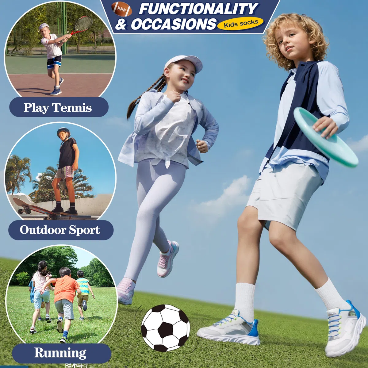 MOGGEI Kindersocken Sport Baumwollsocken Kinder Jungen, Weiche Atmungsaktive Laufsocken mit für Schule & Sport 6 Paar