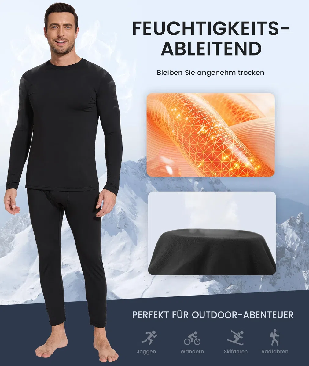 SIHOHAN Thermounterwäsche Herren Winter Innenfleece Thermowäsche Rundhals Langarm Thermohemd Warm Atmungsaktiv Thermo Oberteil Warm Unterwäsche Thermounterhemd für Männer