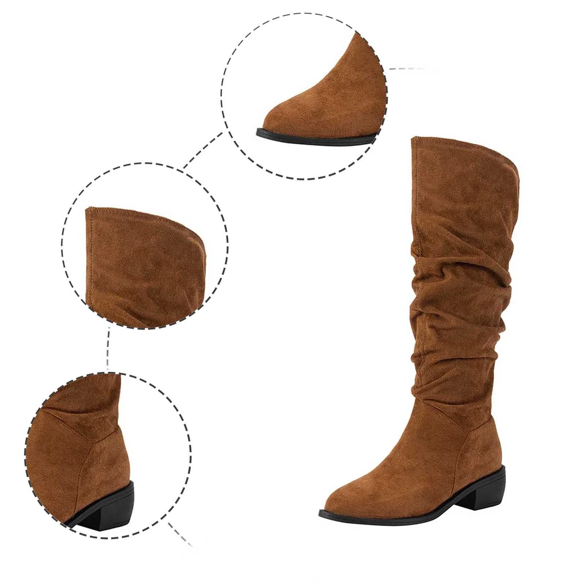 SKFLABOOF Overknees Stiefel Damen - Western Cowboy Boots Mit Absatz Flach Stiefeletten Schuhe Winterboots High Heels Damenstiefeletten Elegant Langschaftstiefel