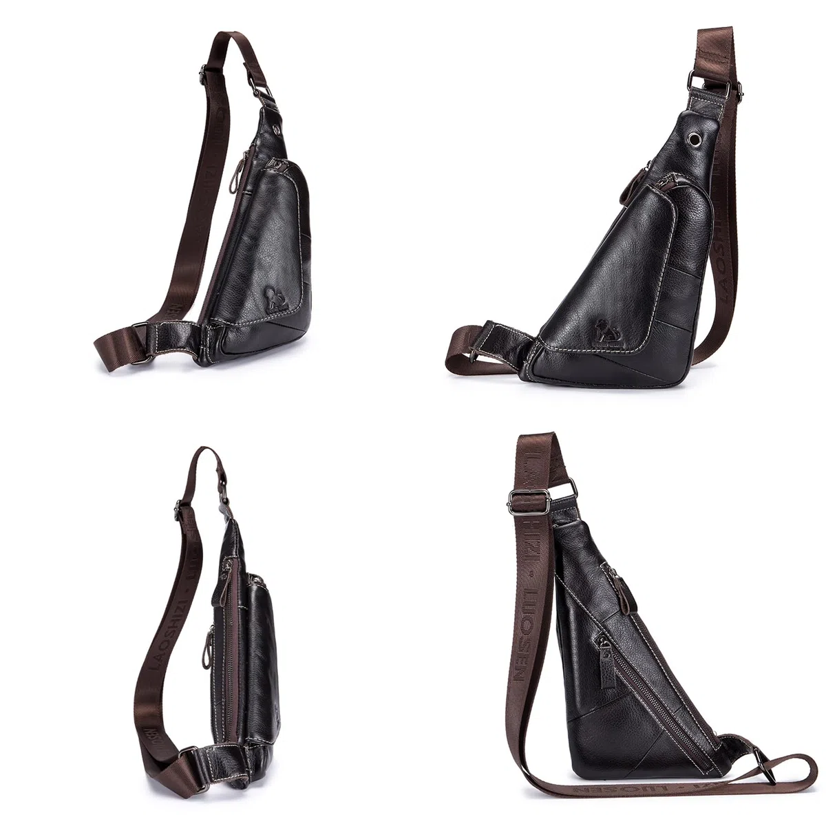 pundarika Herren Leder Brusttasche – Kleine und Stilvolle Umhängetasche als Sling Bag- - Dunkelbraun