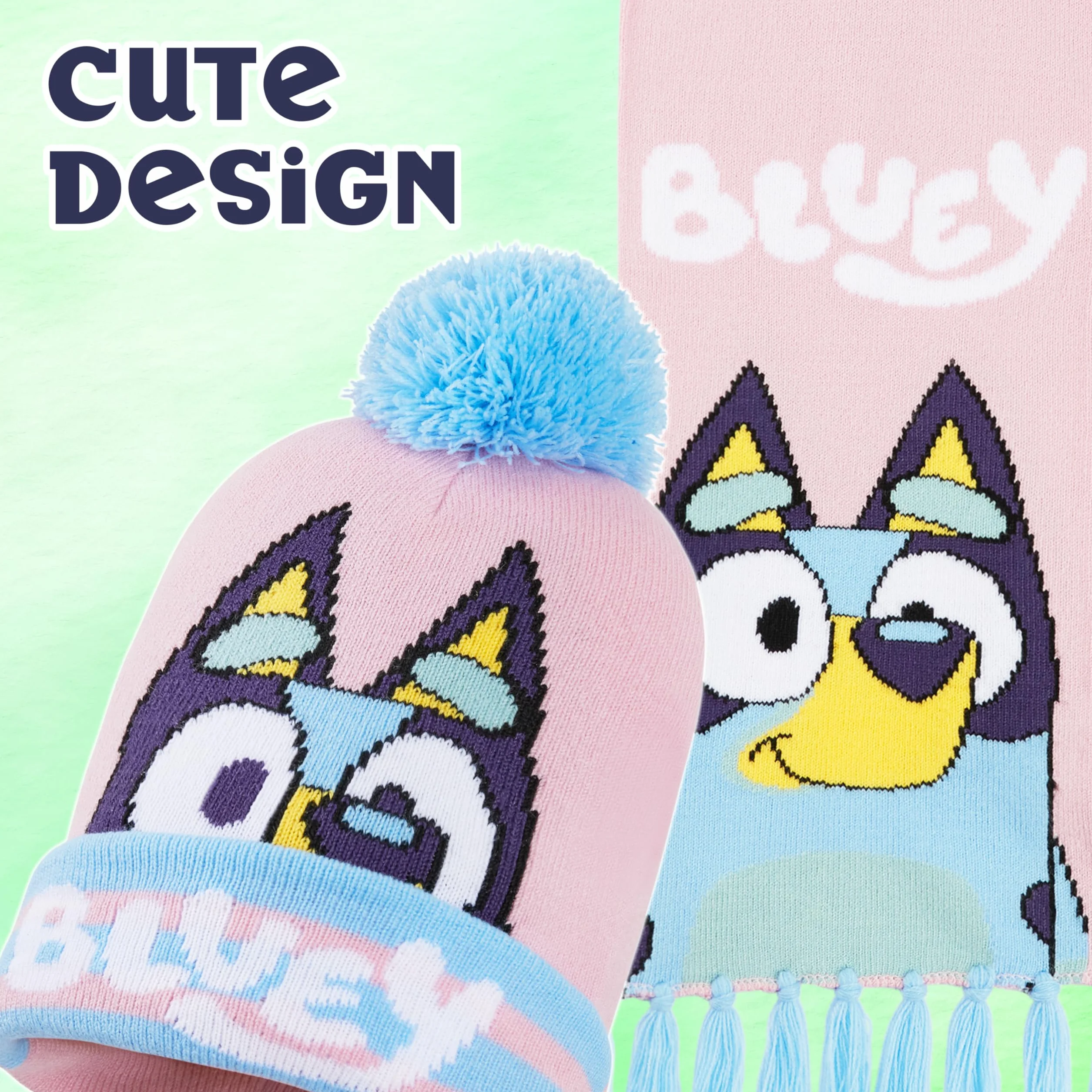 Bluey Mädchen Winter Accessoires Set, Mütze, Schal & Handschuhe oder Beanie & Handschuhe - Geschenke für Kinder