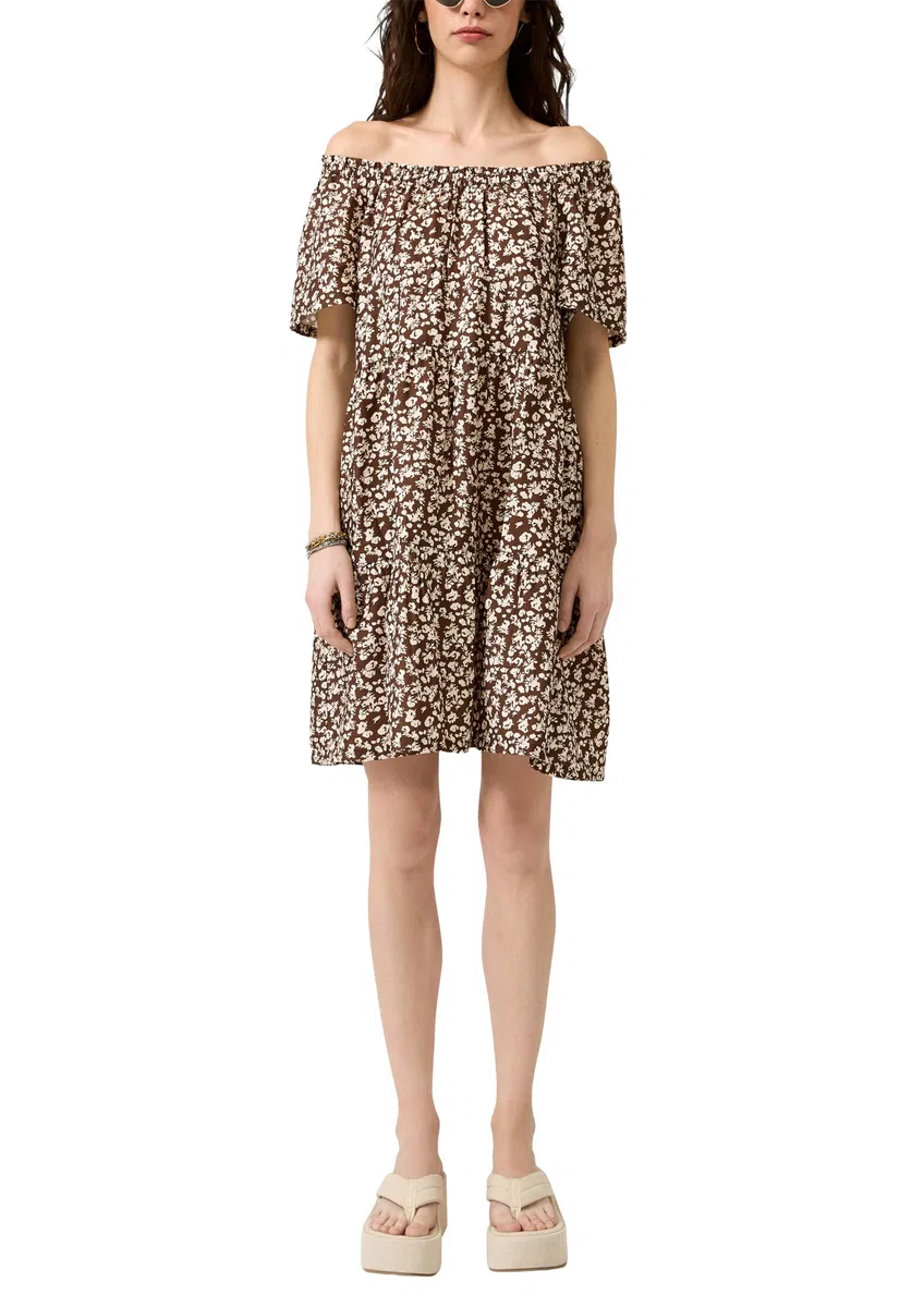 QS Viskosemix-Kleid mit Carmenausschnitt