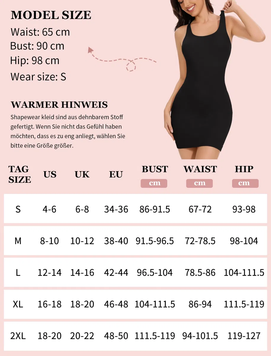 MISS MOLY Miederkleid für Damen Nahtlose Shapewear Kleid Sexy Unterkleid Damen Shaping Full Slips Figurformende Unterröcke mit Y-Förmiger Rücken Body Shaper Kleid