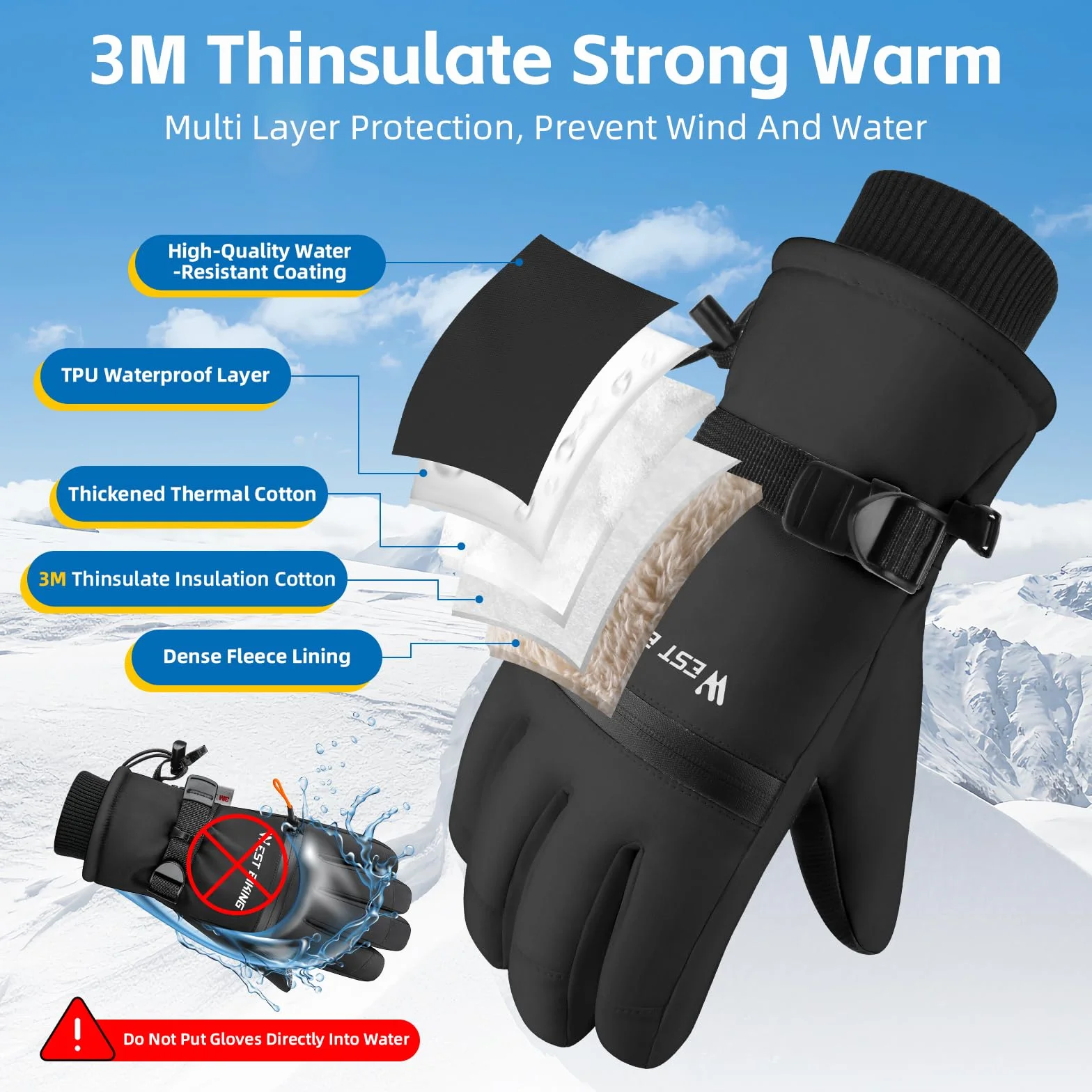 Winterhandschuhe Wasserdicht 3M Thinsulate Warme Touchscreen Skihandschuhe für Herren Damen, Fahrradhandschuhe,Winddicht Handschuhe für Ski,Wandern,Radfahren,Snowboarden