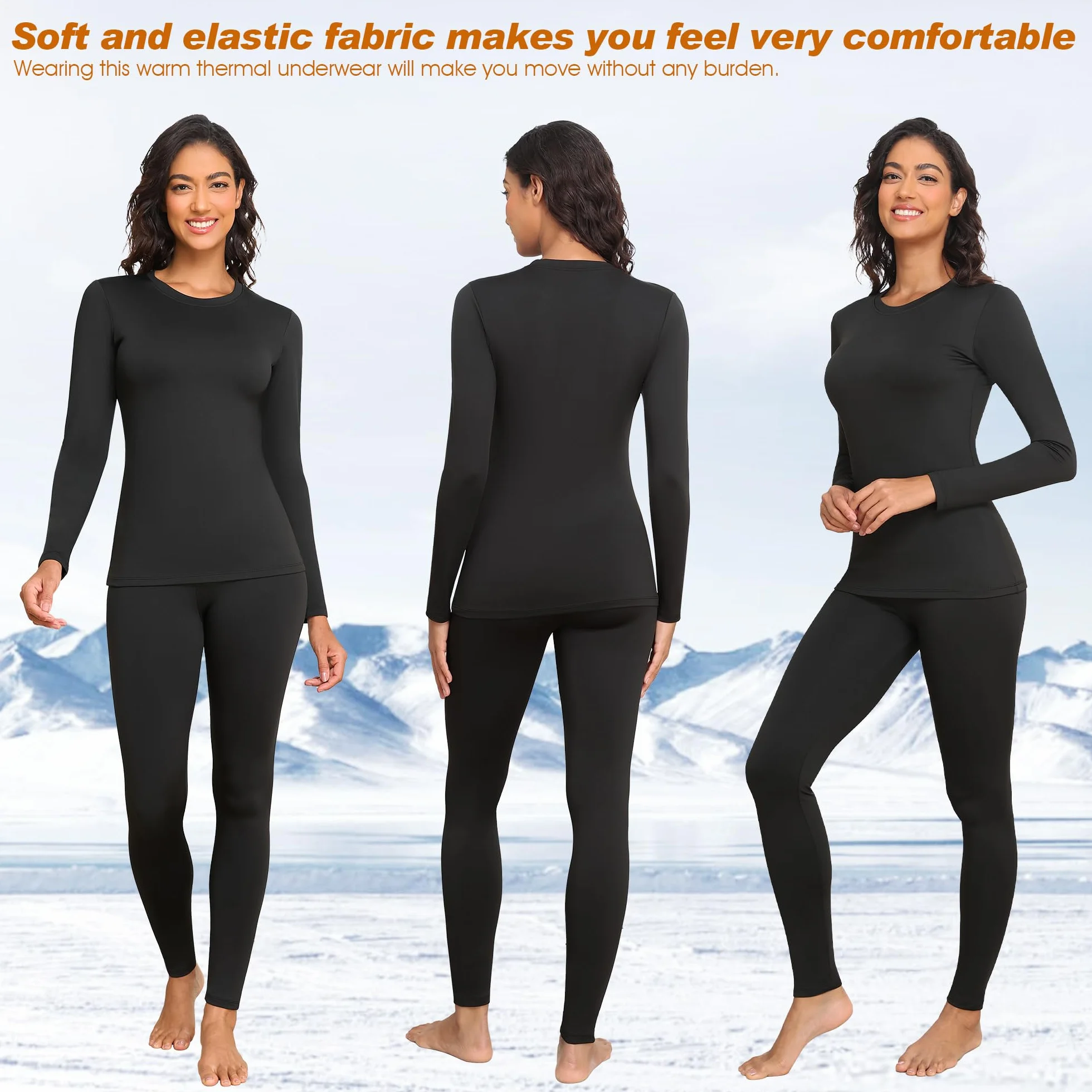 Thermounterwäsche Damen Skiunterwäsche Set Winter Schwarz Weiß Funktionsunterwäsche Thermo Unterwäsche Ski Damen Extra Warm Atmungsaktive Thermowäsche mit Thermounterhose Thermounterhemd Langarm