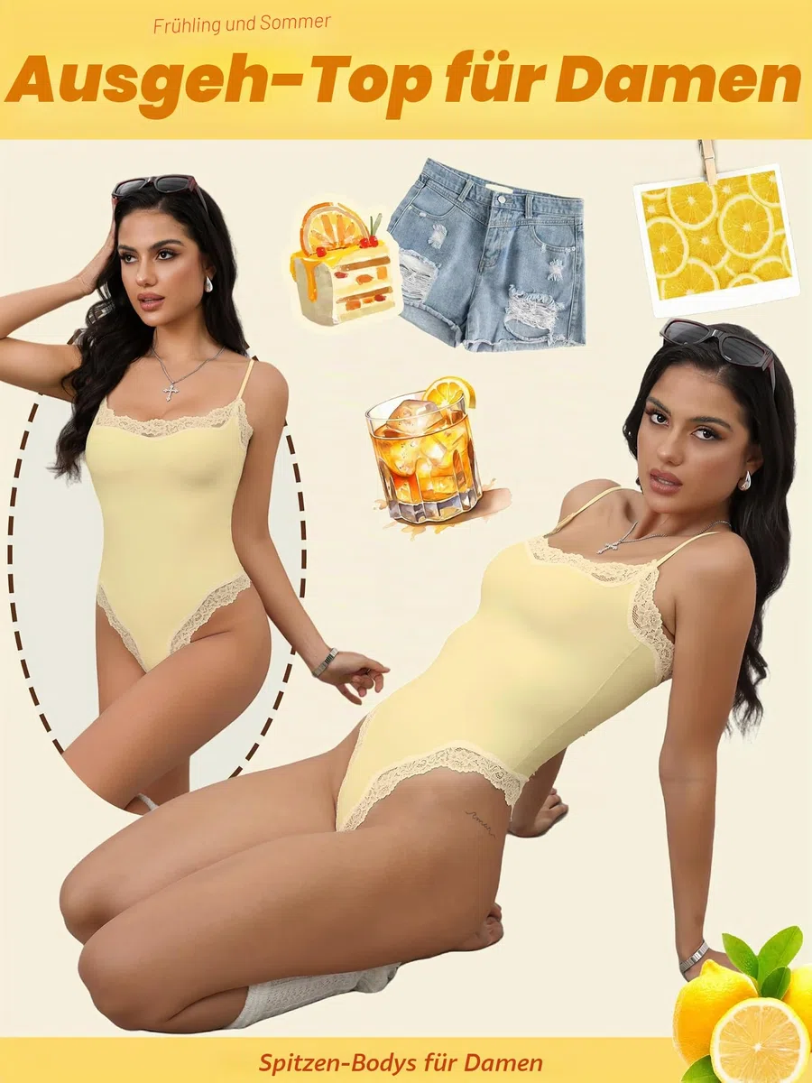 Starrylion Spitze Body Damen Sexy Eckiger Ausschnitt Y2K Top Bodys Verstellbarer Schultergurt Bodysuit
