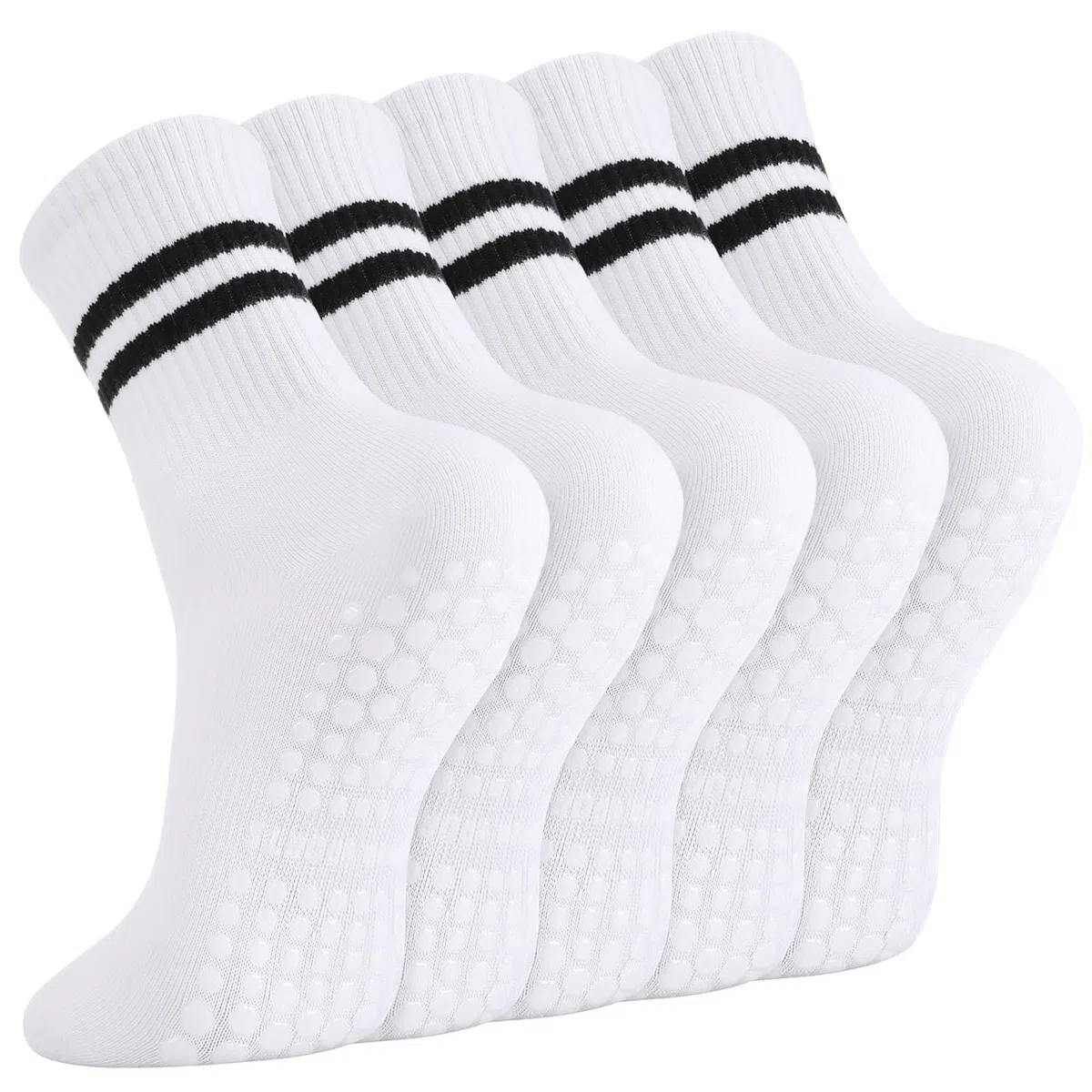 Apricitie 5 Paar Pilates Yoga Socken, Damen Stoppersocken Rutschfeste Socken mit Noppen 38-42, Baumwolle Yoga Grip Antirutschsocken für Ballett Fitness Krankenhaus