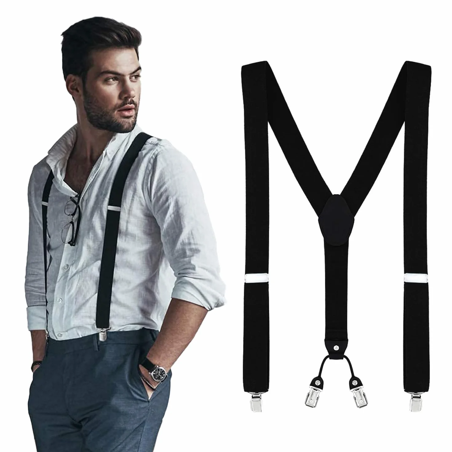 DonDon Hosenträger Herren extra stark 3,5 cm Hosenträger Herren breit in Y-Form lang - Starke Clips passend für Anzug Jeans Chinos Vintage Rockabilly Suspenders