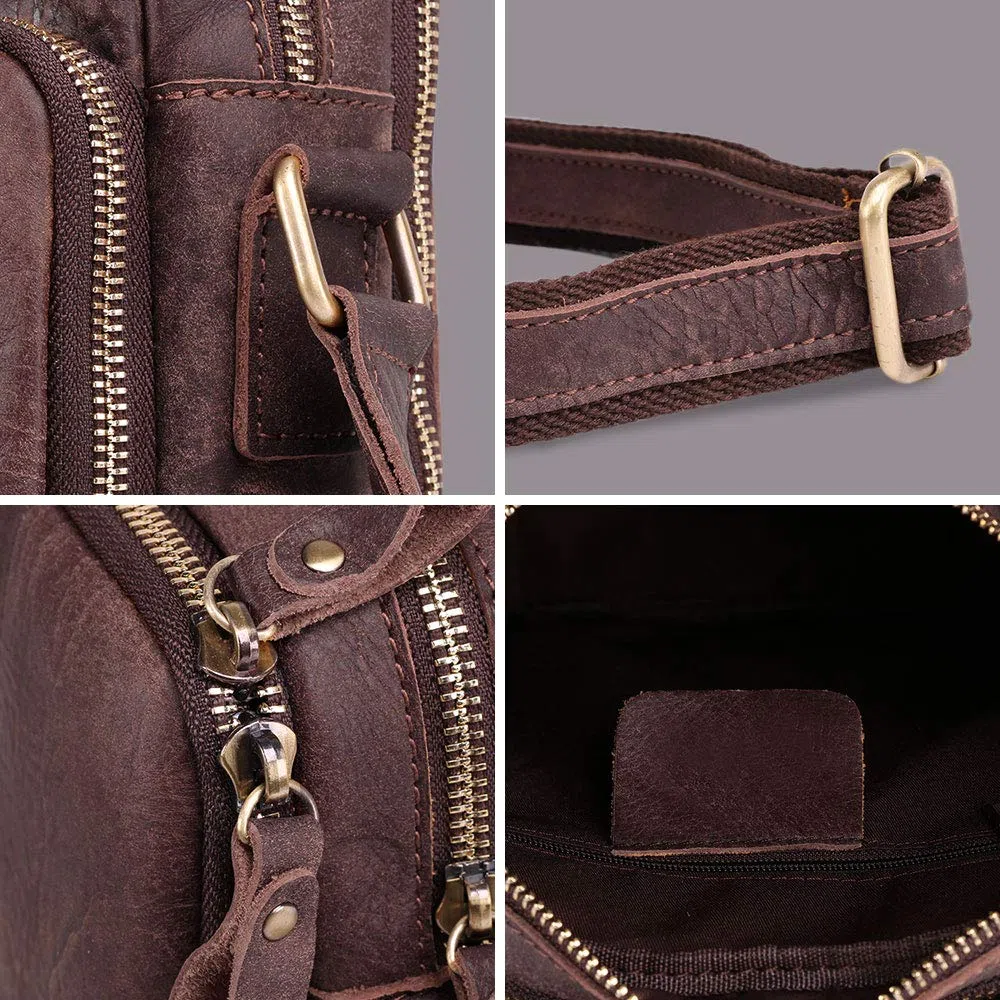 BAIGIO Umhängetasche Herren Leder Schultertasche Vintage Messenger Bag mit Schultergurt Dunkelbraun