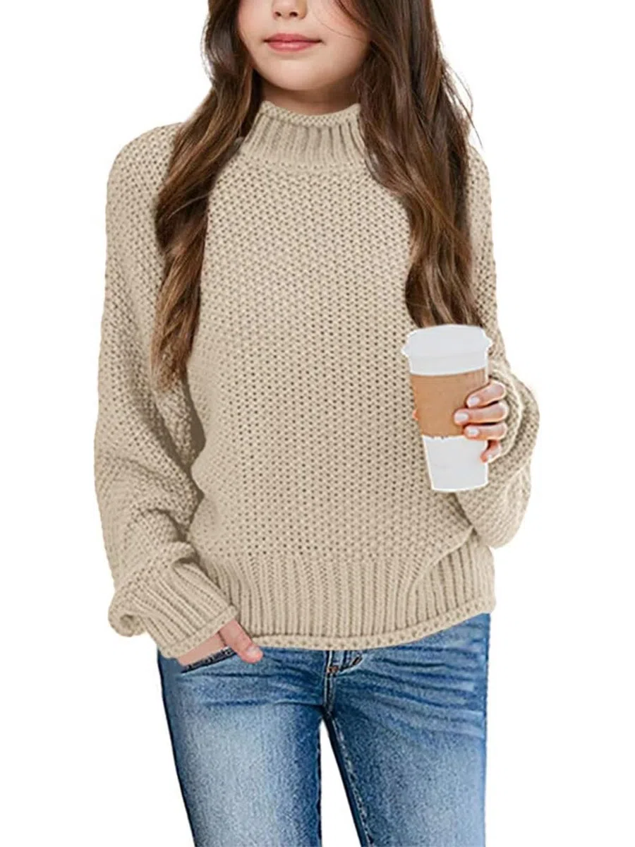 Wenrine Mädchen Pullover Winter Rollkragen Strickpullover Langarm Gestrickt Casual 5-14 Jahre