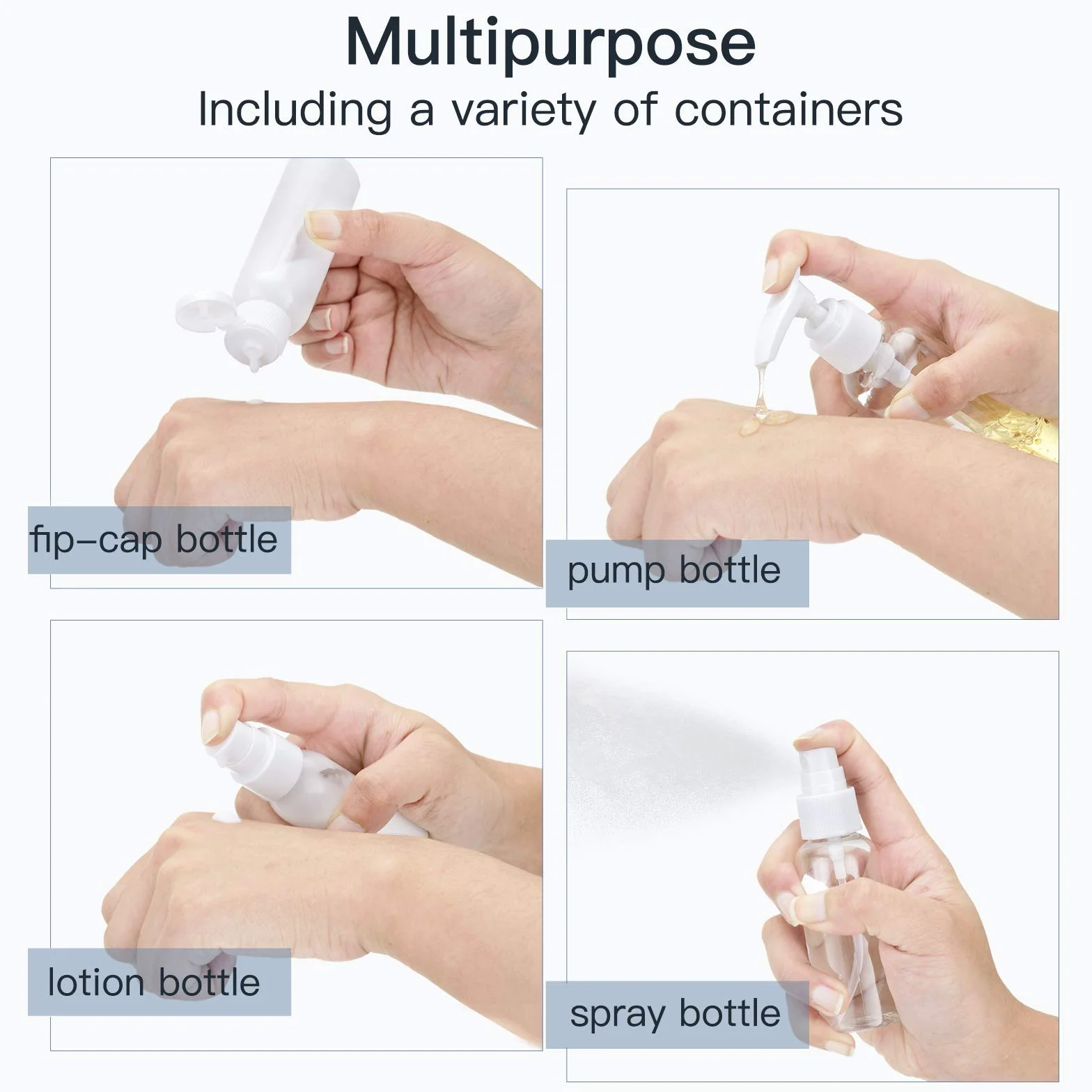 Toureal 14 Stück Leere Reiseflaschen Set (Max.100ml) Reisegrößen Behälter zum befüllen, Reiseset Flaschen für Kosmetik Flugzeug (Transparent)