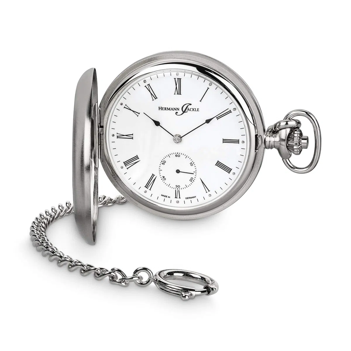 Hermann Jäckle Herren Taschenuhr Triberg Handaufzug 50 mm | Made in Germany, Handaufzugswerk, Double Hunter Gehäuse, kleine Sekunde, inklusive Kette und Reiseetui