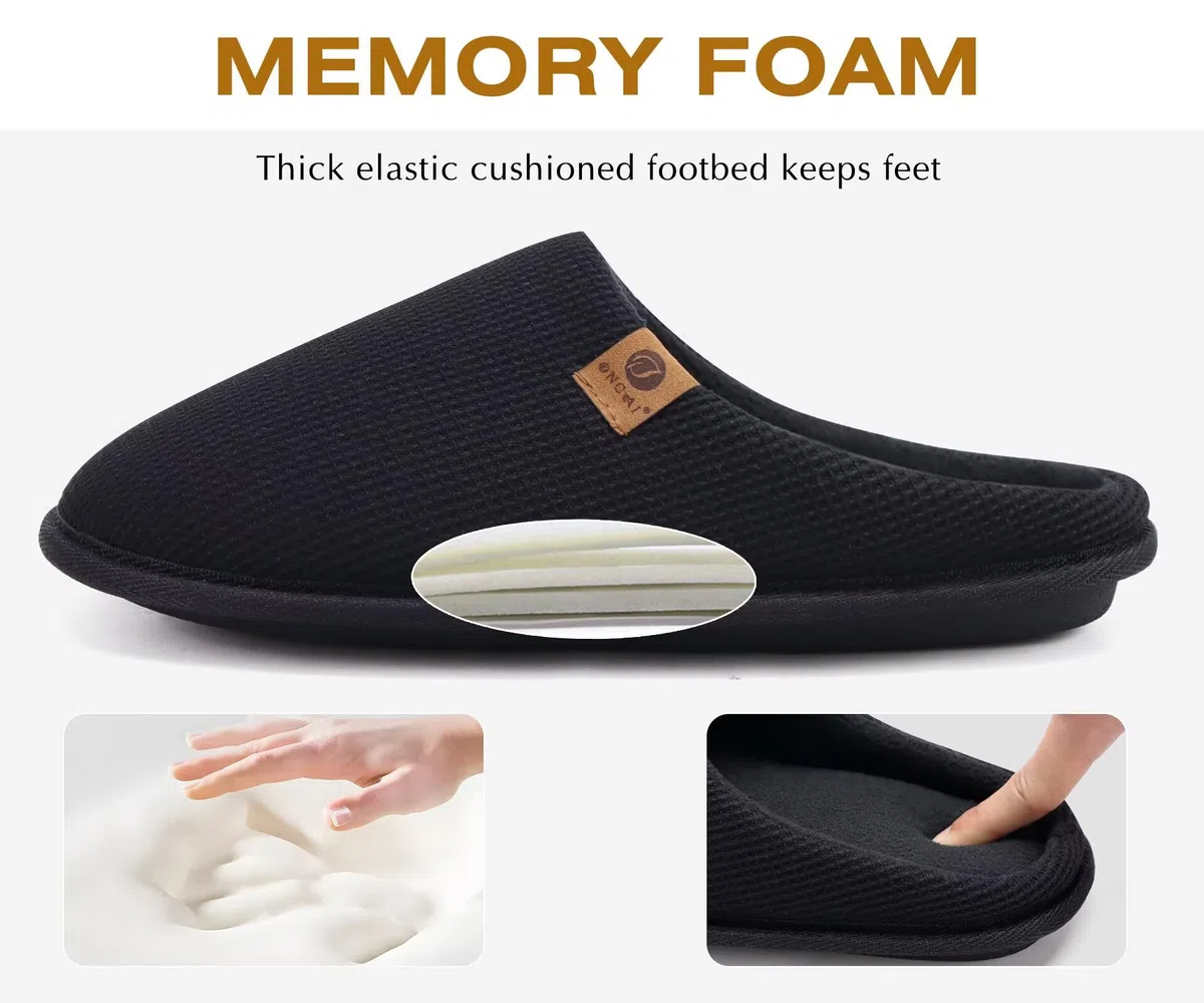 ONCAI Hausschuhe Herren Rückstellschaum Memory Foam Herren Pantoffeln und Mann Haus Schuhe mit Kunstpelz Futter und Indoor Outdoor Gummisohlen EU Größe 40-49