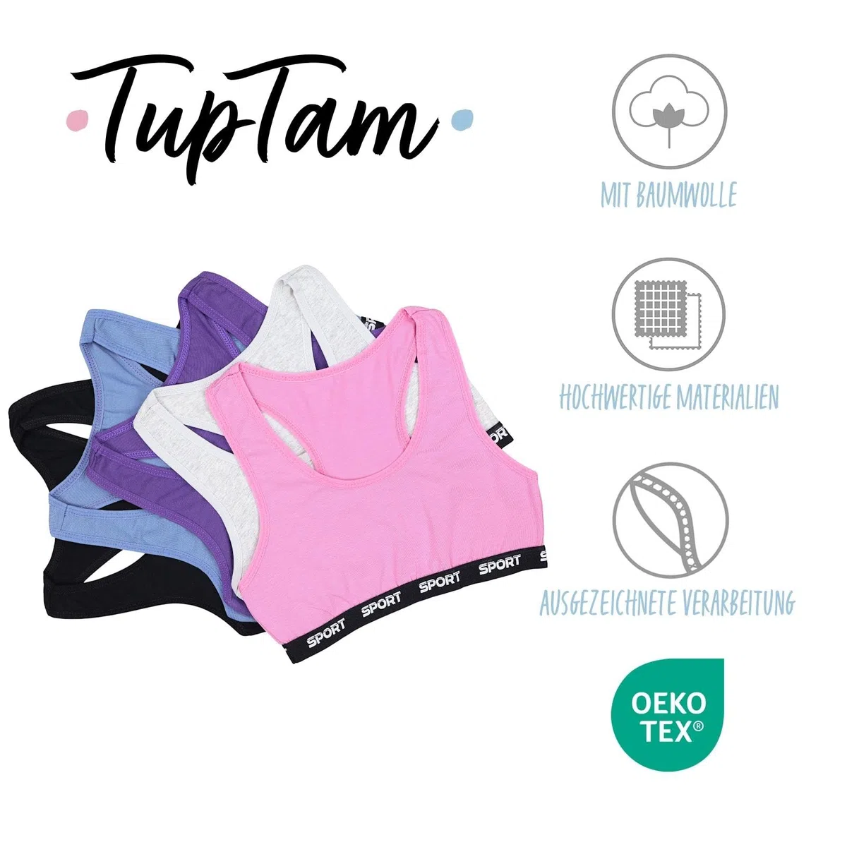 TupTam Mädchen Bustier mit Breiten Trägern und Racerback 5er Pack