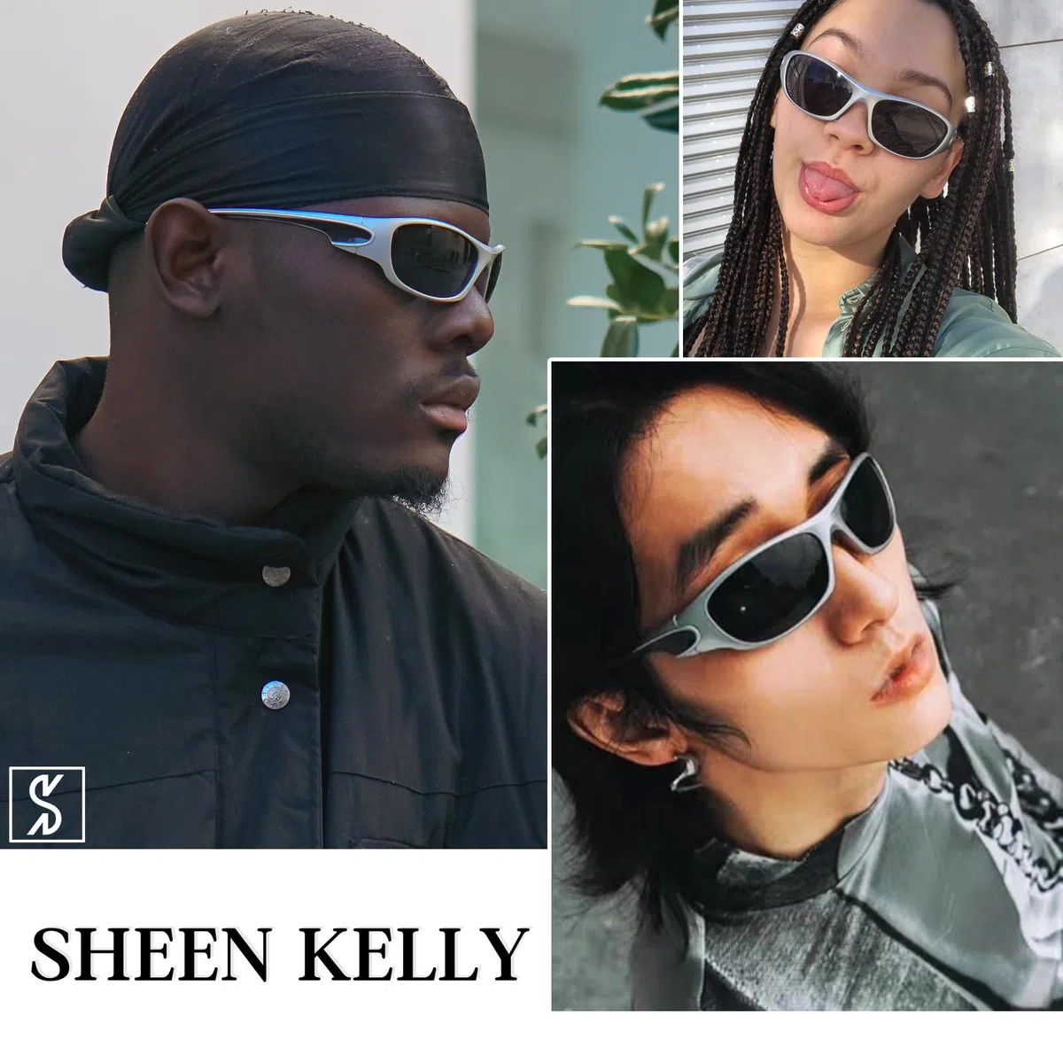 SHEEN KELLY Ultraleichtes Wrap around Sonnenbrille Futuristisches Design sportlicher Stil UV-Schutz Kleine Rahmen Mode Sonnenbrille