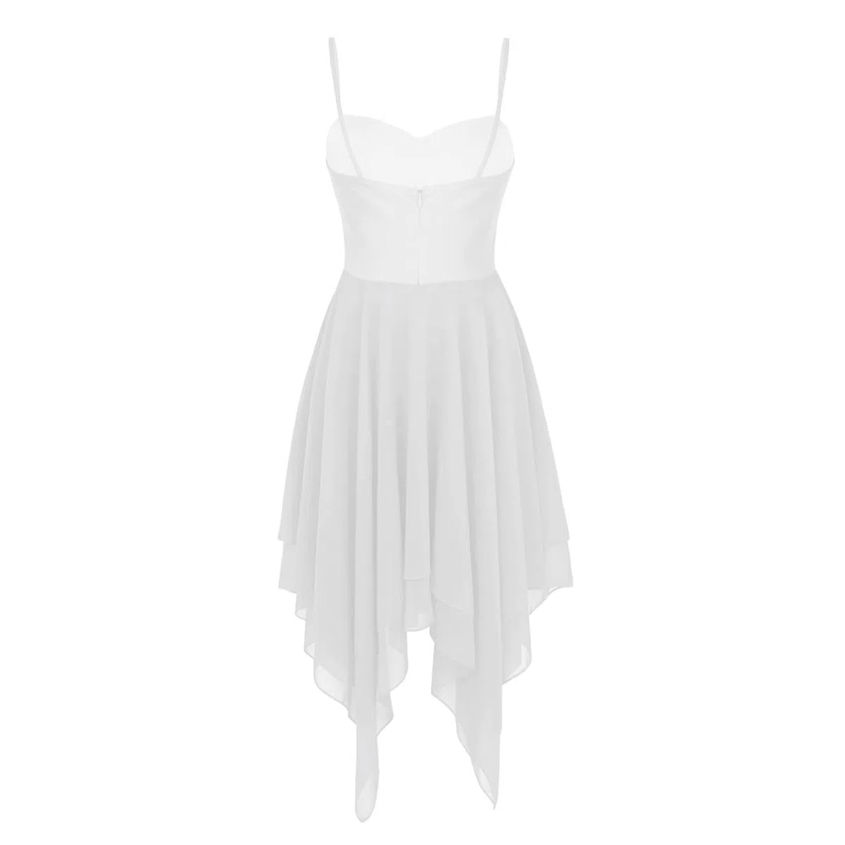 dPois Damen Tanzkleid Ballett Kleid Ärmellos aus Chiffon Swing mit Spaghettiträger Asymmetrische Tanzkostüme Latein Rumba Tango Kleid Ballsaal Dancewear