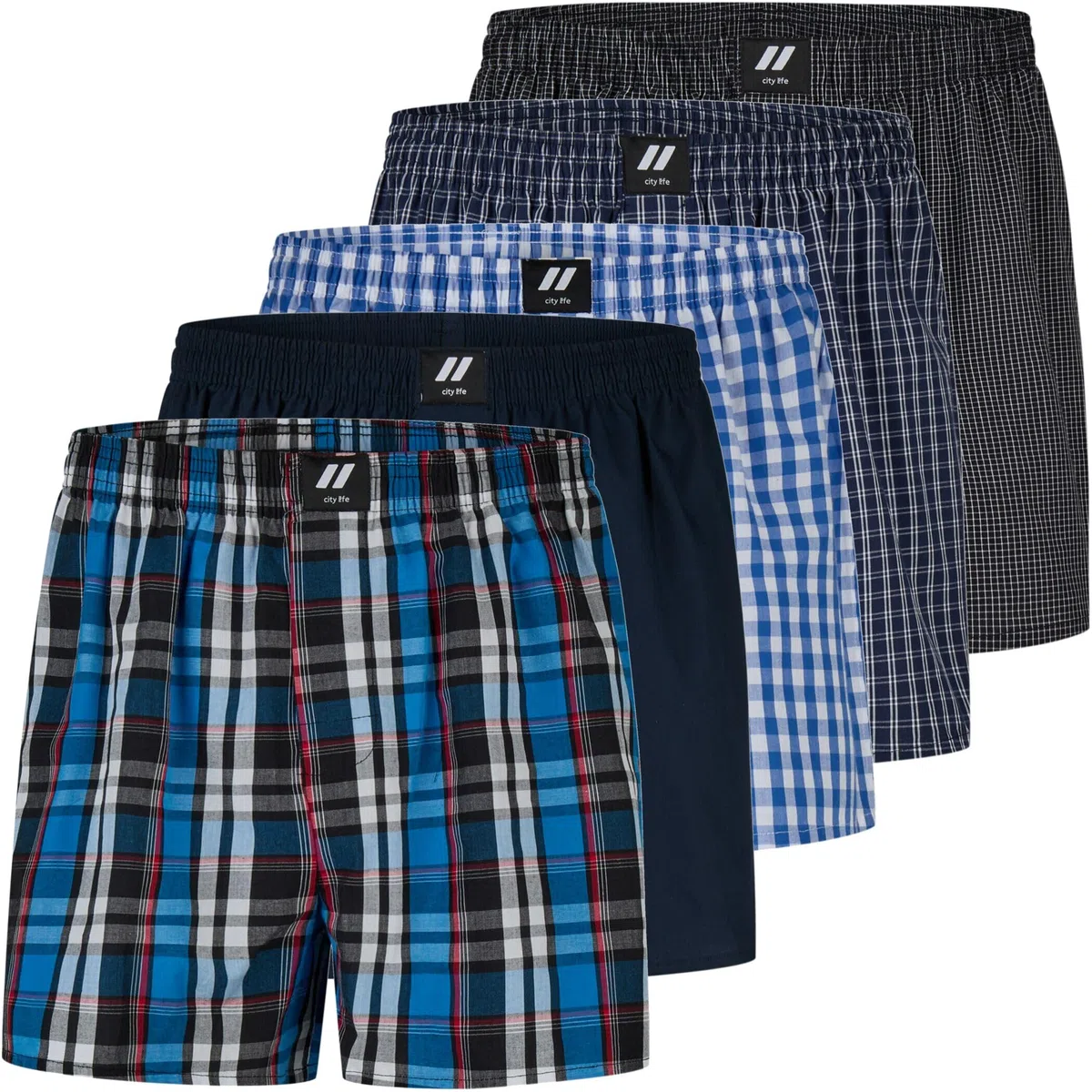 City Life Herren Webboxer 5er Pack - 100% Baumwolle, desortierte Boxershorts, atmungsaktiv & bequem