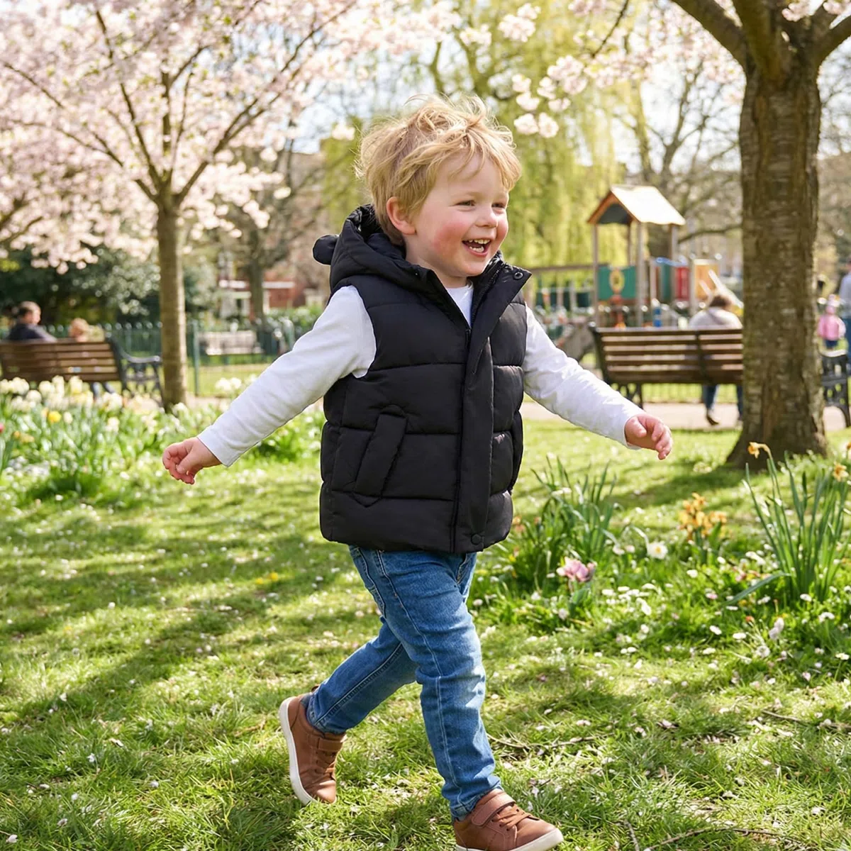 JiAmy Kinder Steppweste mit Süßen Ohren, Leichte Weste mit Kapuze für Jungen & Mädchen, Übergangsjacke Ärmellos für Herbst & Frühling