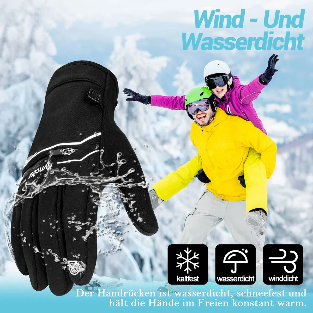 IRYNA Winter Thermo Handschuhe Herren Damen,Fahrradhandschuhe Winddichte Wasserdicht Elastisch rutschfest Touchscreen Handschuhe Radsporthandschue Sporthandschuhe Laufhandschuhe (Schwarz, L)