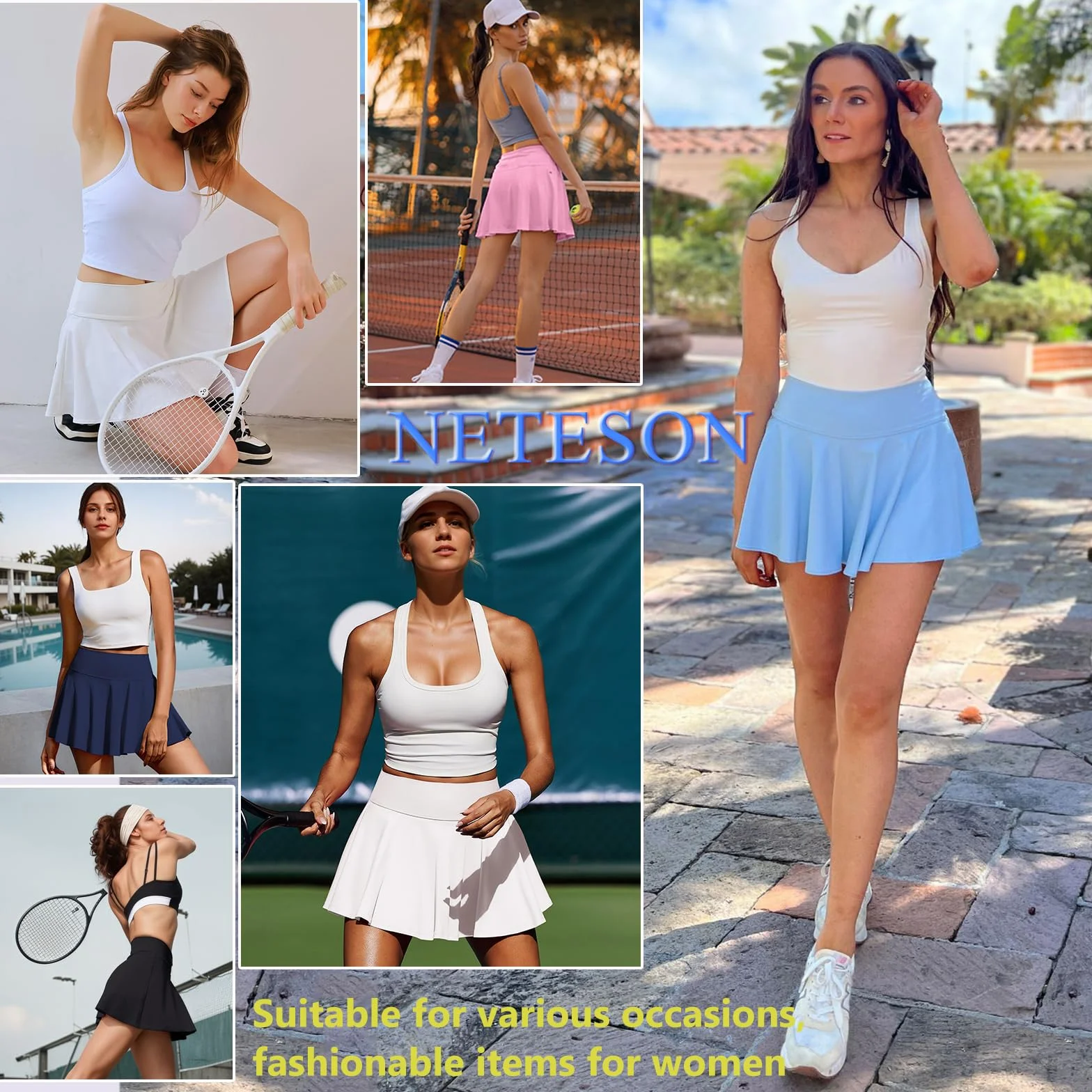 Tennisrock Damen mit Hose Hosenrock Sport Rock Sommer Plissiert Golfrock Tennis Rock Skort mit Taschen Tenniskleid Faltenrock Laufrock Minirock für Fitness Workout Running Radfahren Wandern
