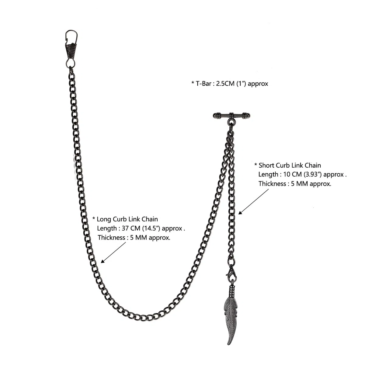TREEWETO Taschenuhrkette mit T Bar Endstück Albert T-Bar Taschenuhr Kette mit Antiker Blatt-Anhänger und 2 Haken für Weste Knopfloch