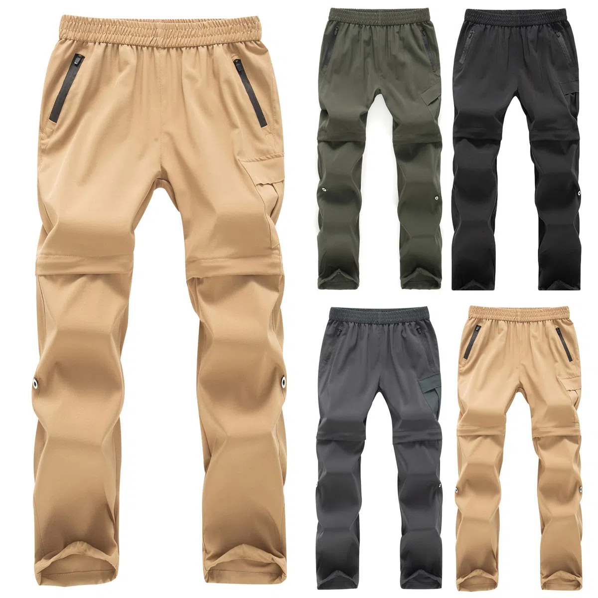 Kinder Zip Off Wanderhose Abnehmbar Trekkinghose, 2 in 1 Pants Jungen Elastische Taille Outdoorhose Arbeit Hosen Einfarbig Funktionshose Wasserdicht & Atmungsaktiv Outdoorhosen